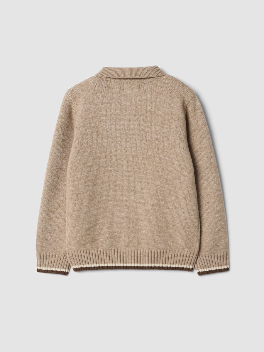 Beige regular-fit polo-collar jumper with ribbed trims_1