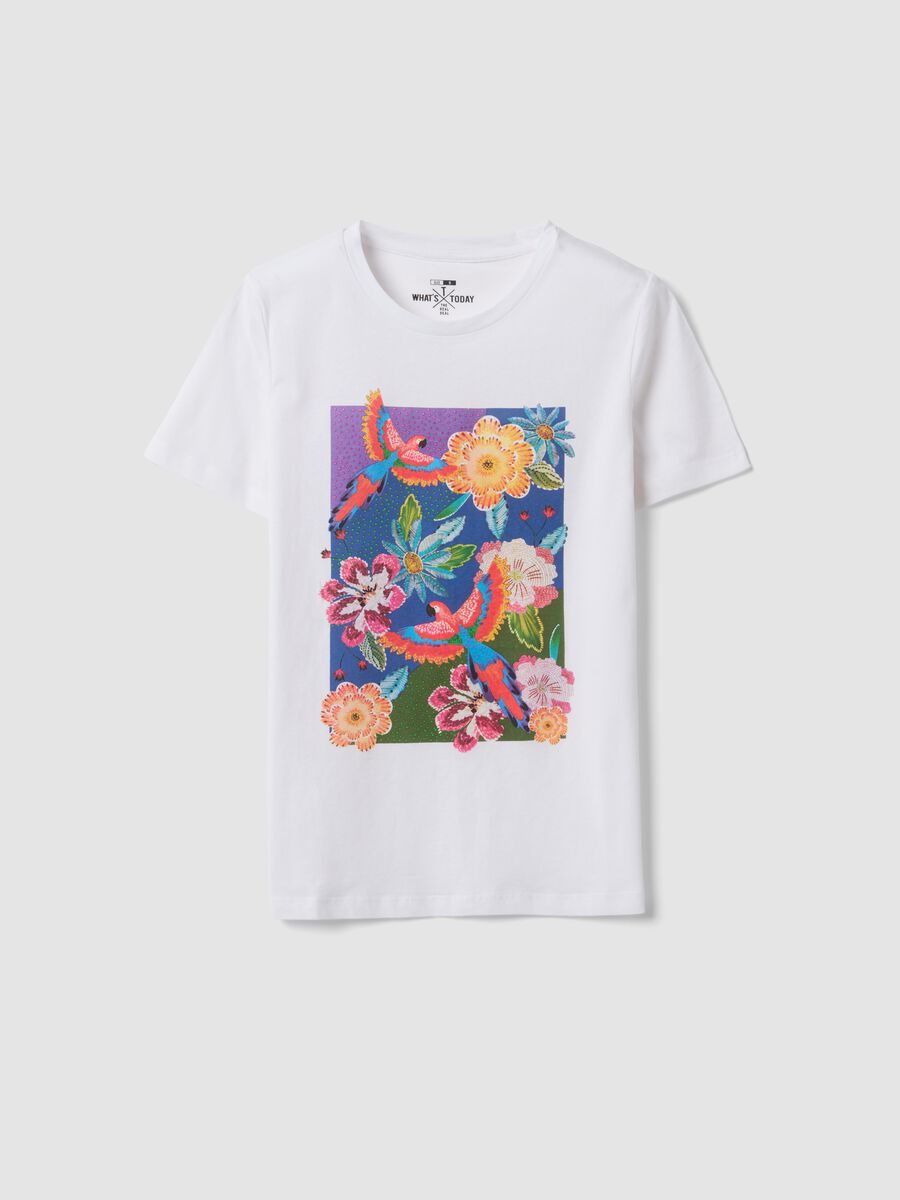 White pure cotton T-shirt with floral print_4