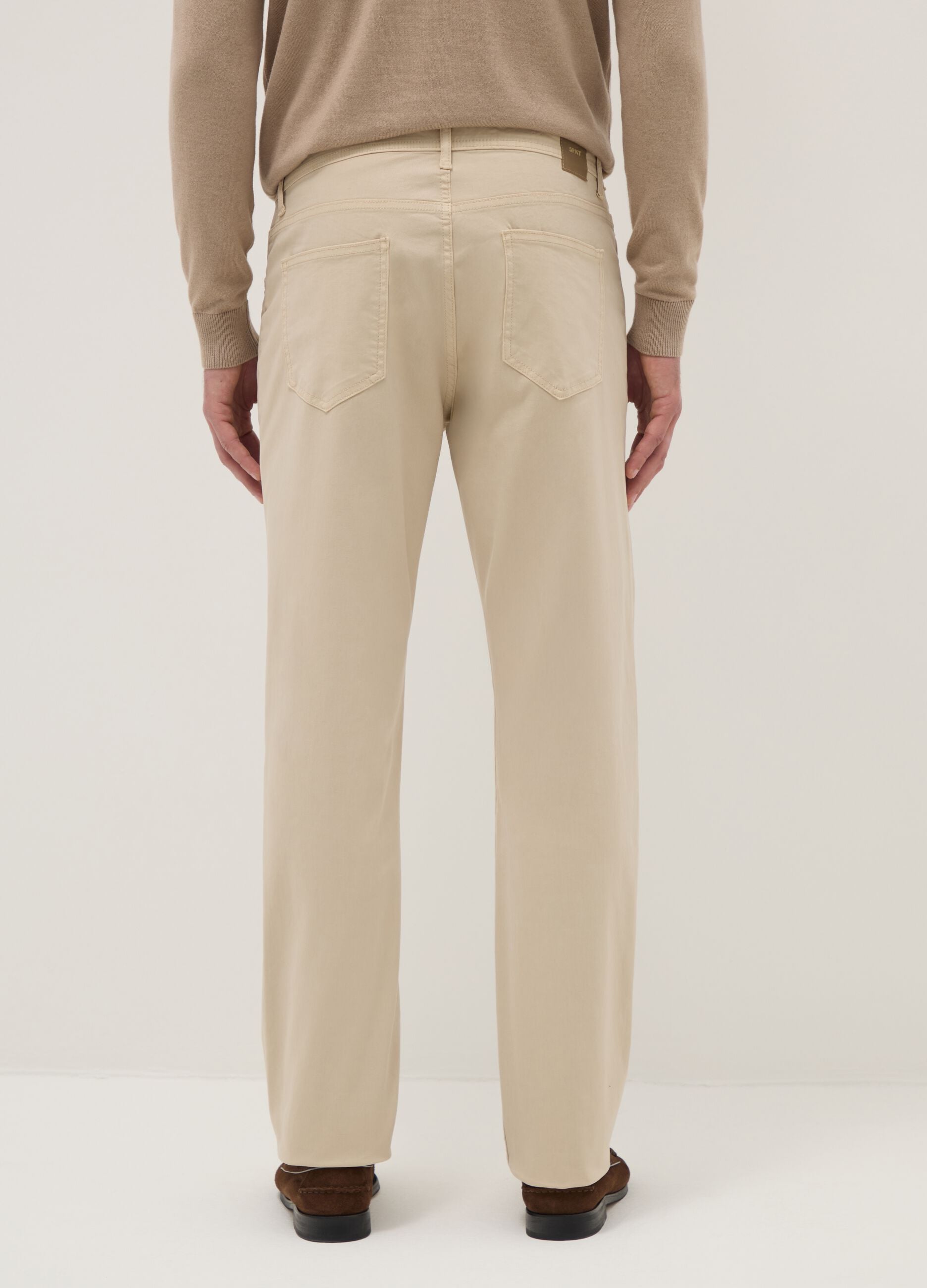 Beige stretch cotton trousers regular fit