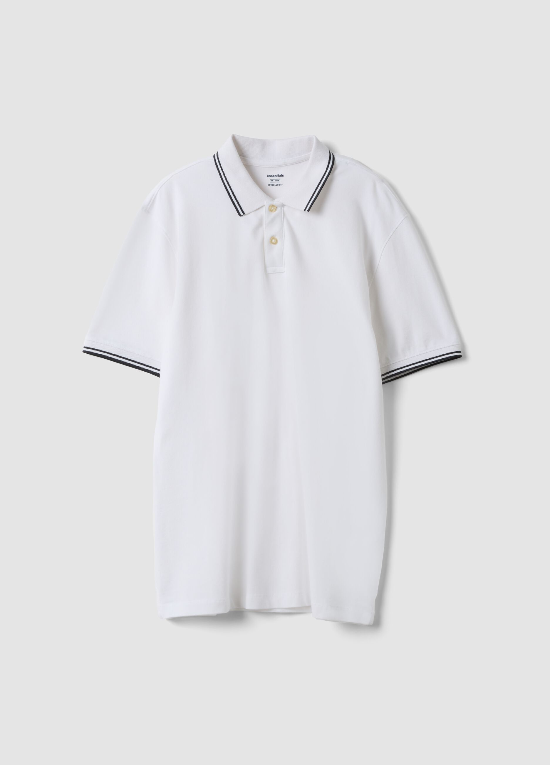 White stretch cotton polo shirt, regular fit