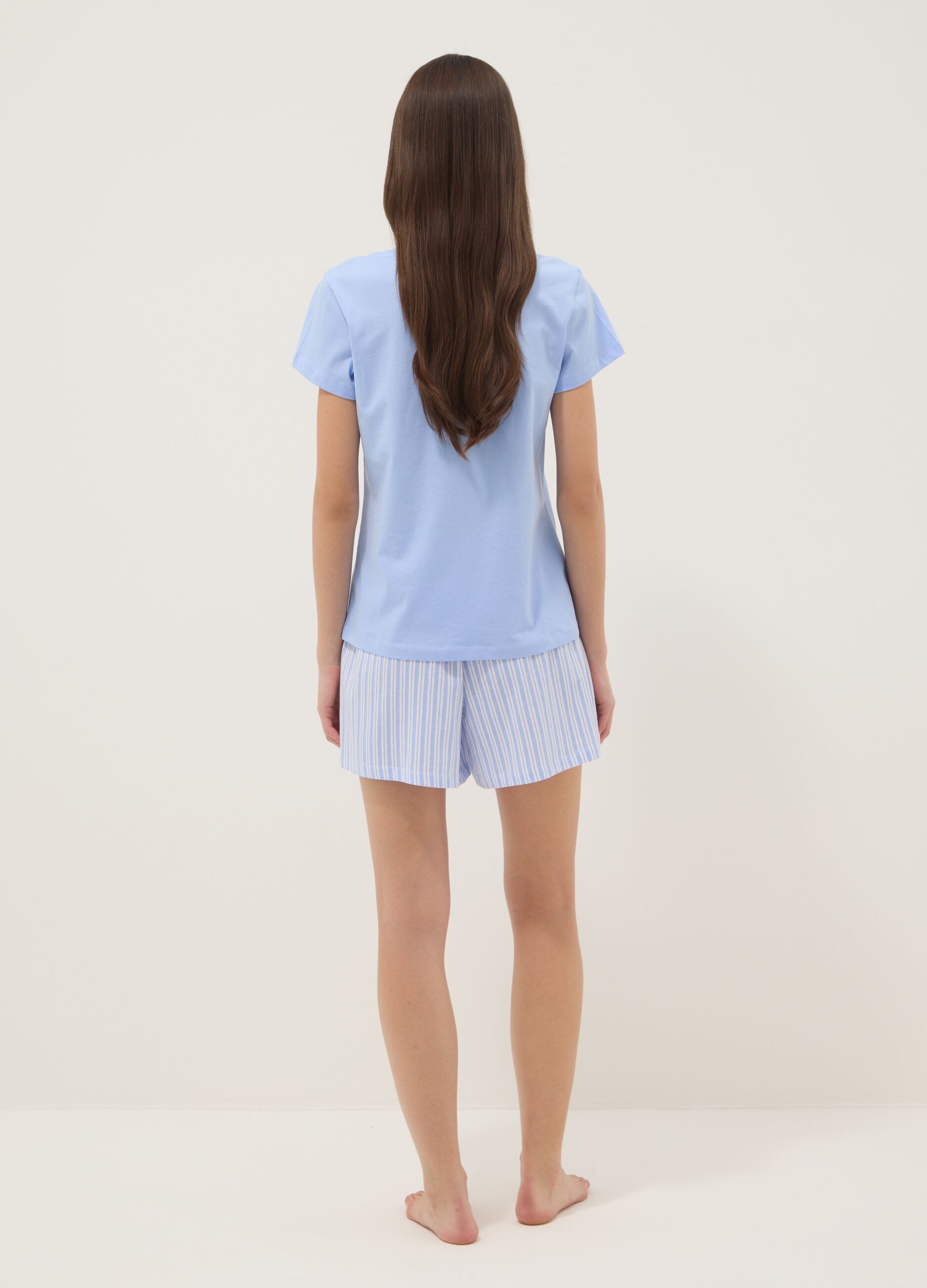 Sky blue regular fit short pyjamas in pure cotton