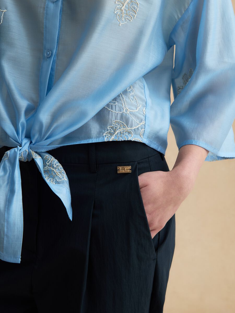 Blue cotton blend straight fit trousers_3