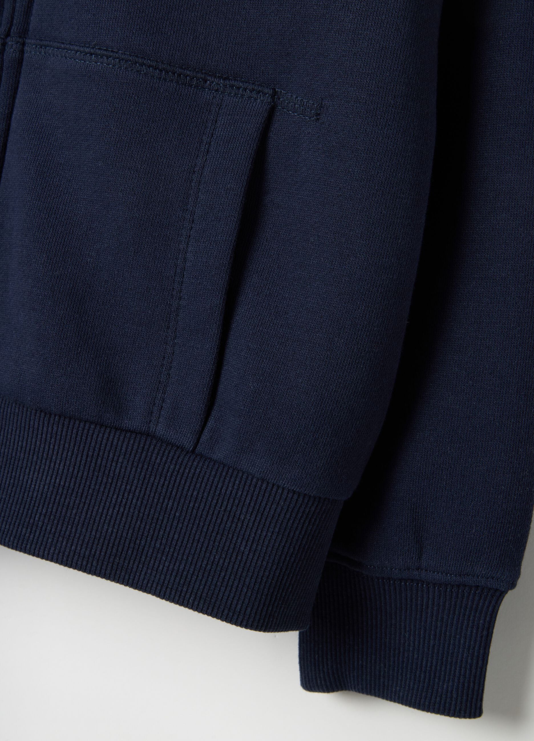 Girls' blue hooded zip sweatshirt in pure cotton regular fit