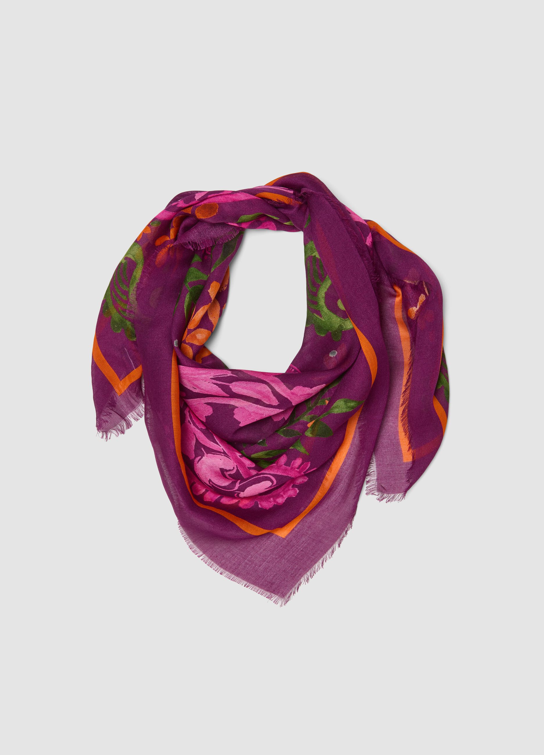 Purple pure viscose paisley-print scarf
