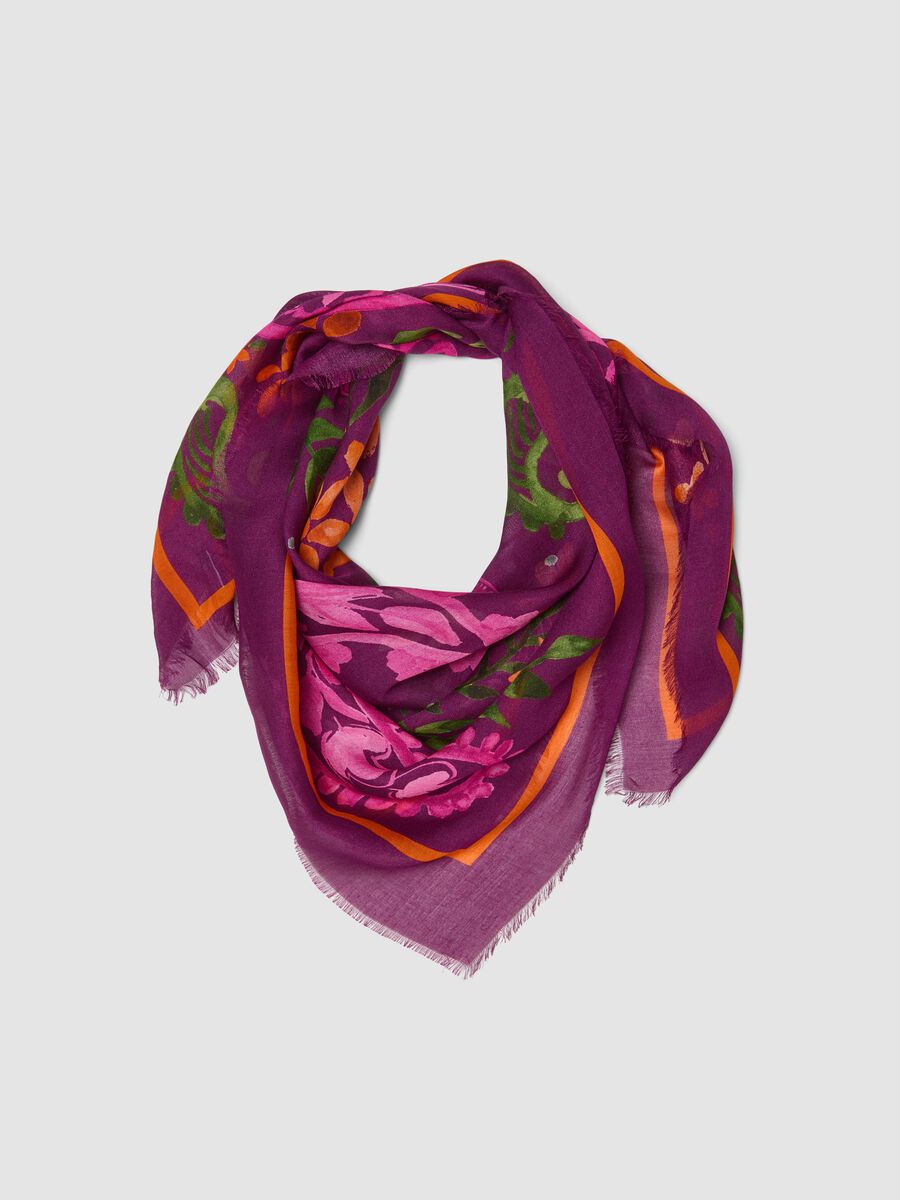 Purple pure viscose paisley-print scarf_0