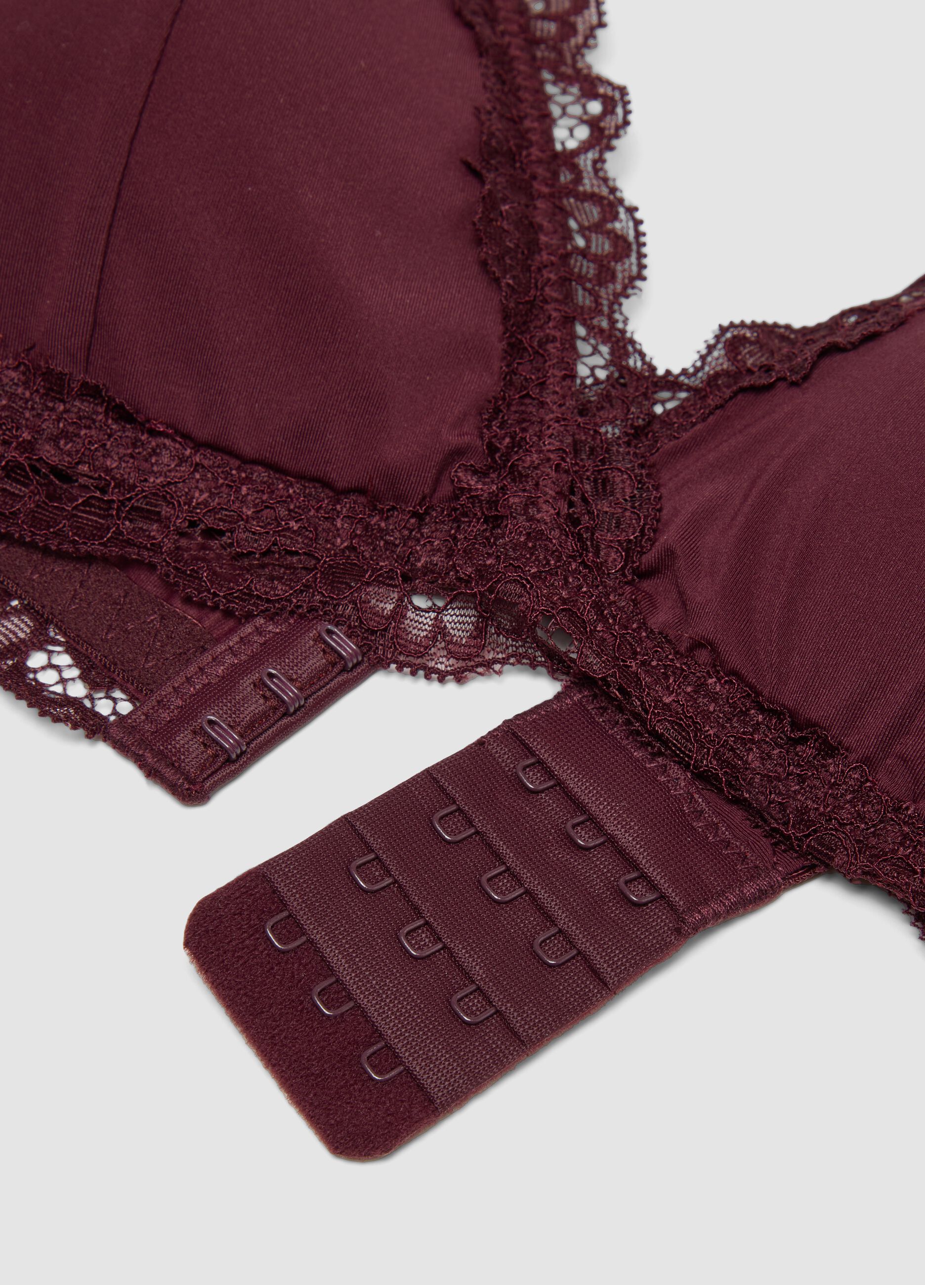 Purple stretch microfibre triangle bra with lace