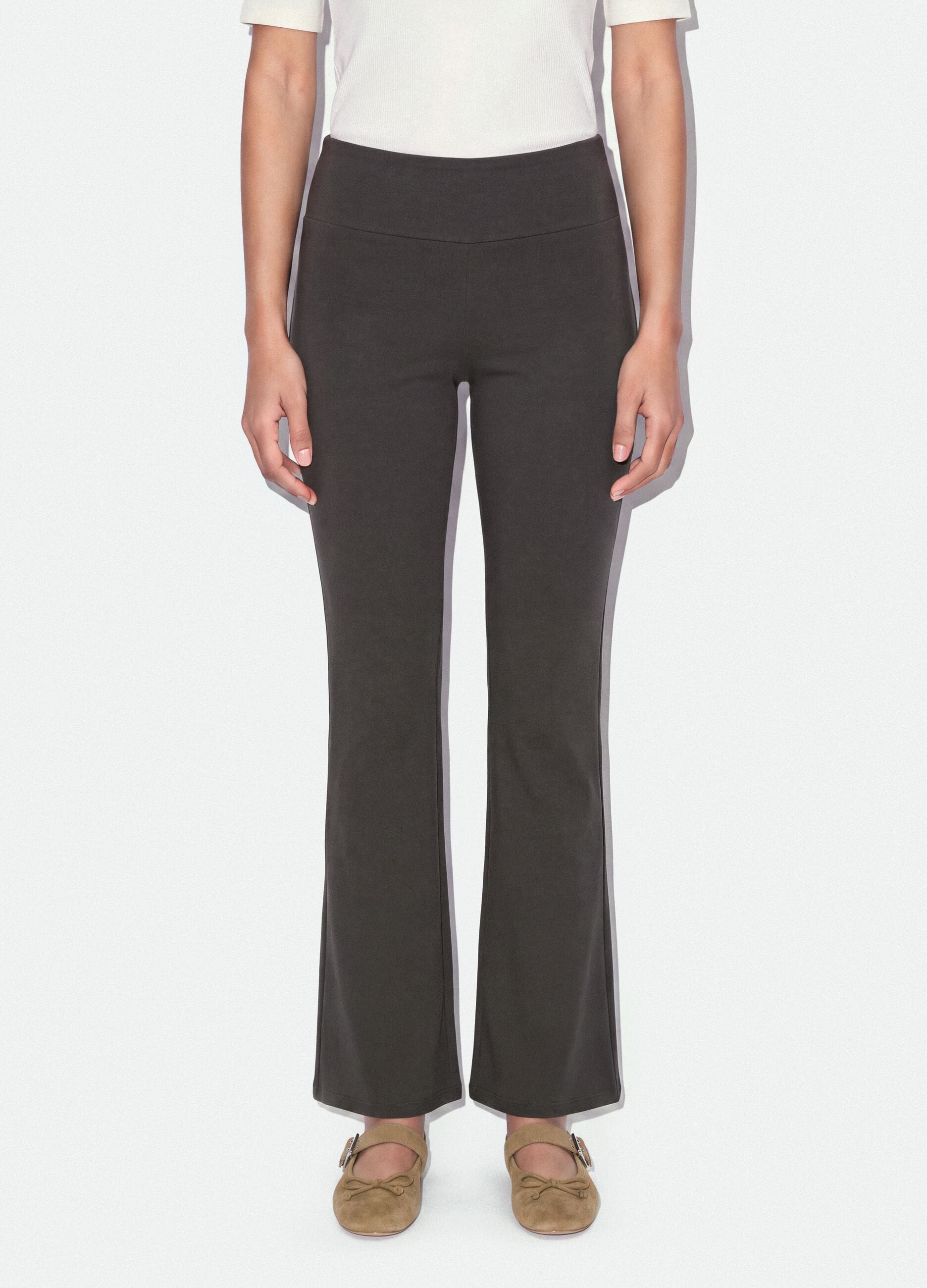 Grey stretch cotton flared trousers