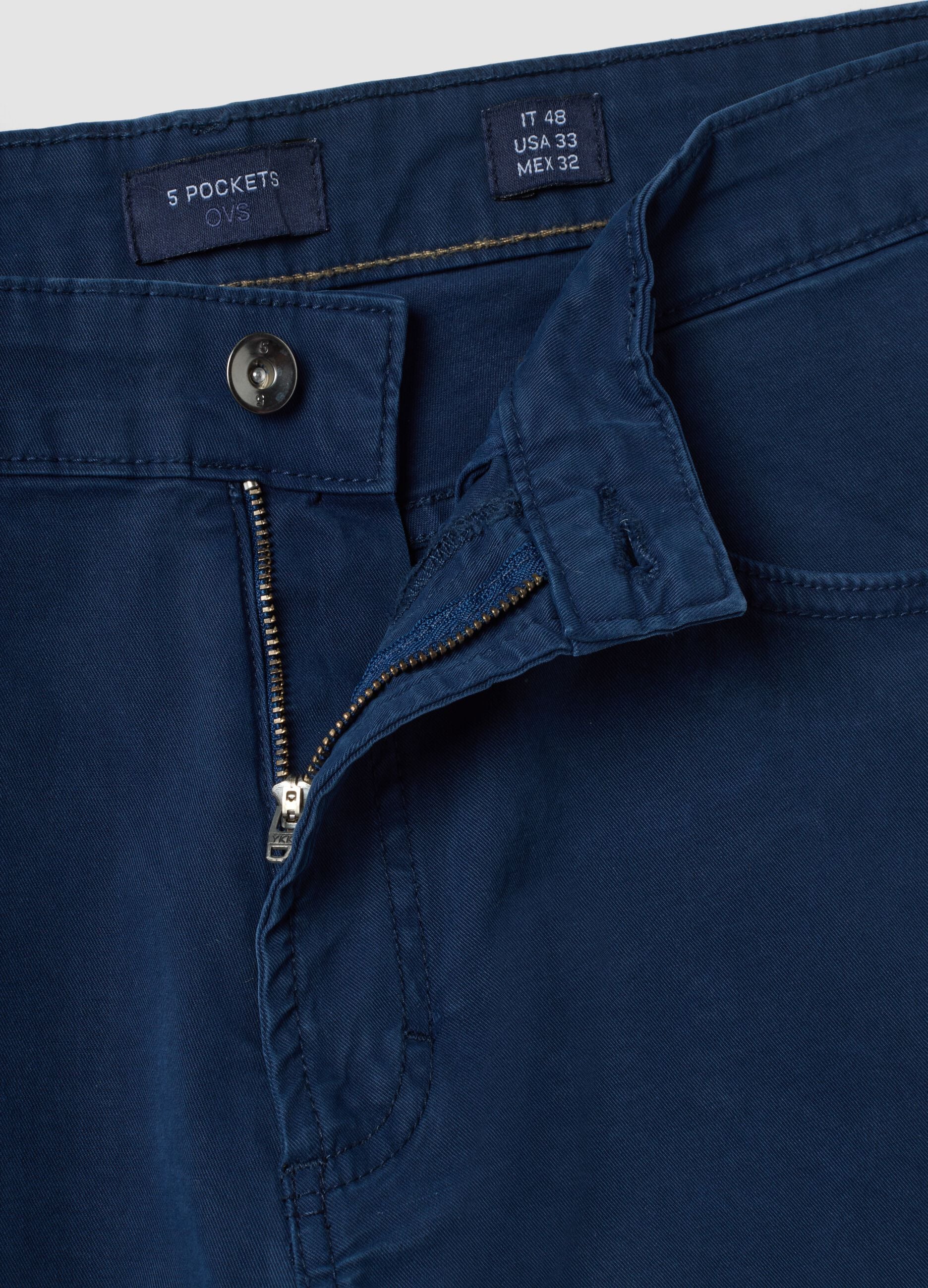 Blue regular-fit stretch cotton twill trousers