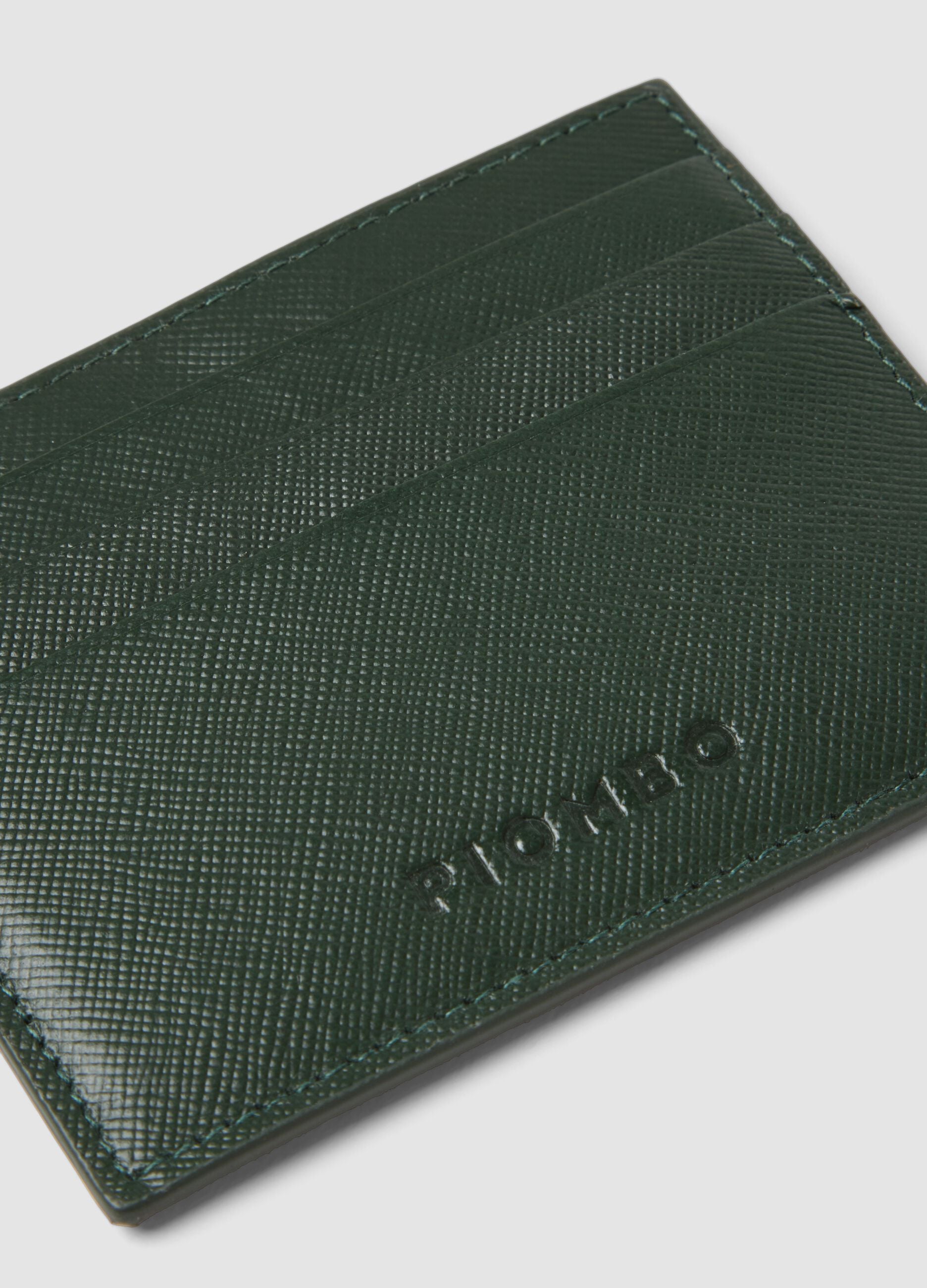 Green genuine leather card holder with side opening