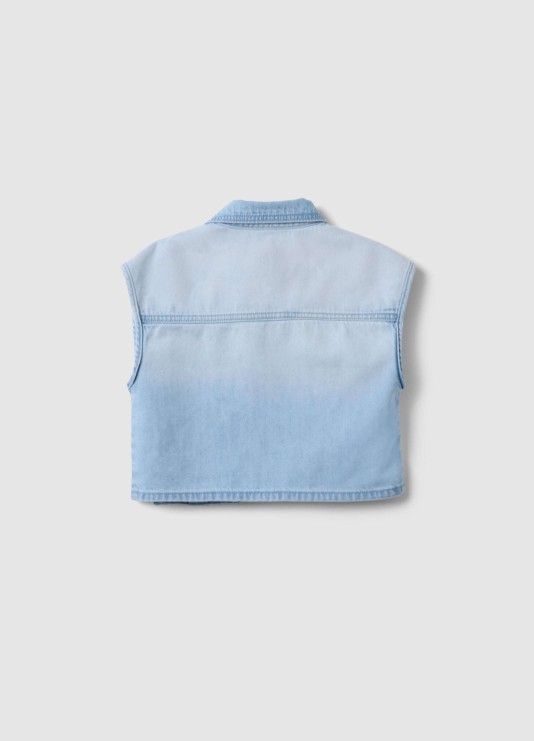 Girl's regular fit blue denim cotton blend crop shirt