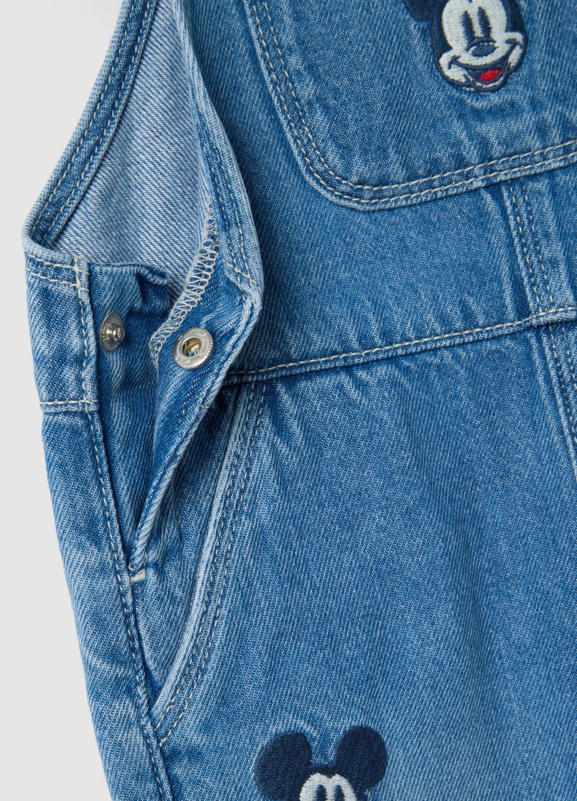 Blue denim pure cotton dungarees regular fit with embroidery for boys