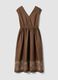 Brown pure cotton regular-fit dress with embroidery and V-neck_4
