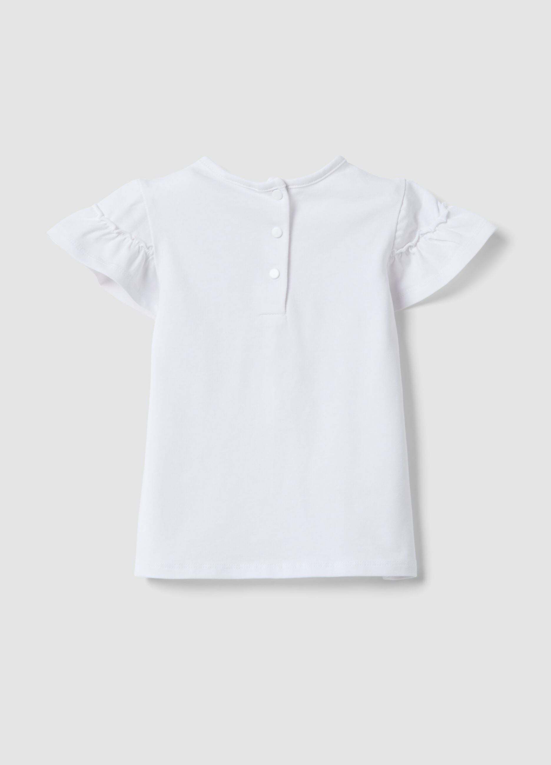 Girls' regular fit white stretch cotton t-shirt with flowers