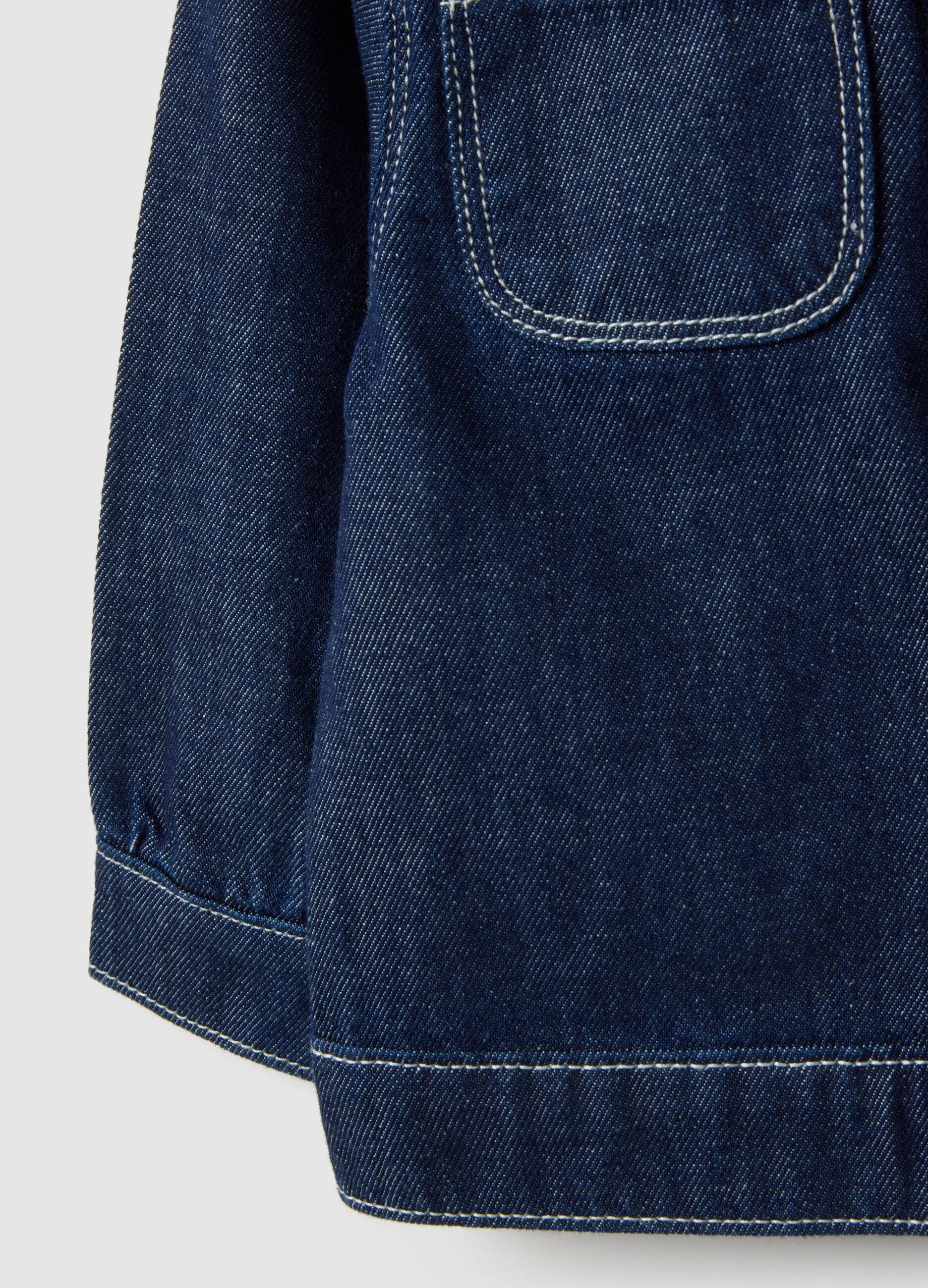 Blue regular fit pure cotton denim jacket with buttons for boy
