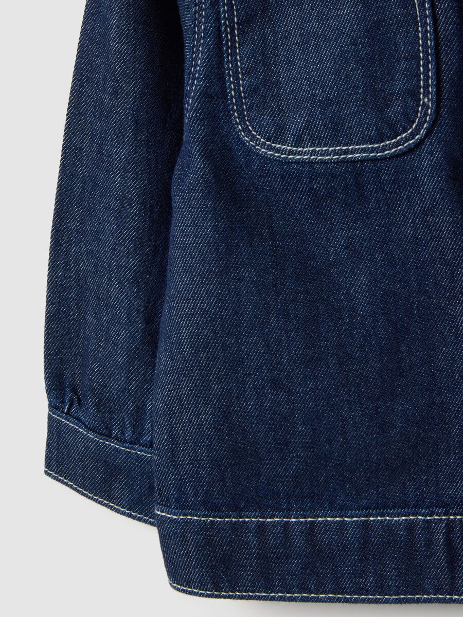 Giacca in puro cotone denim blu regular fit con bottoni per bimbo_3