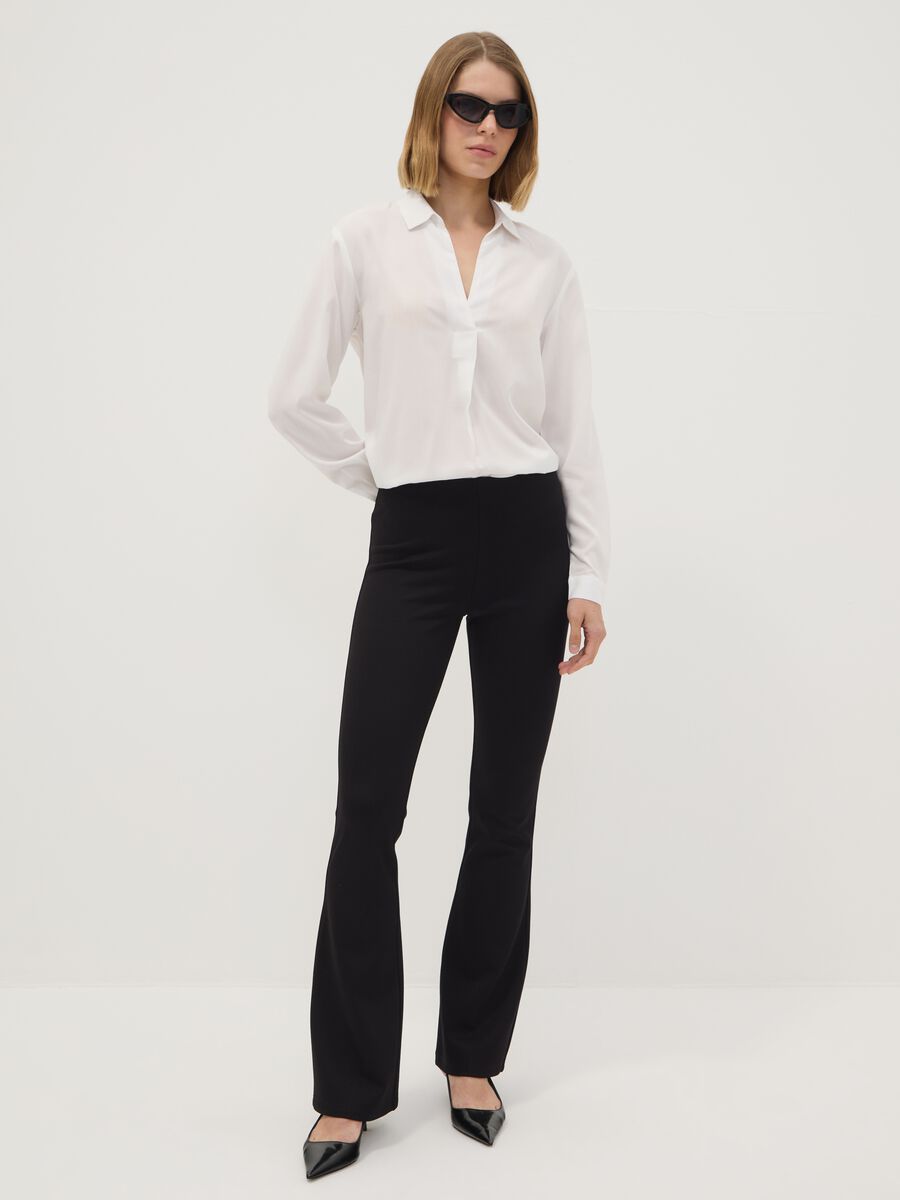 Black flared leggings in stretch viscose Milano stitch_0