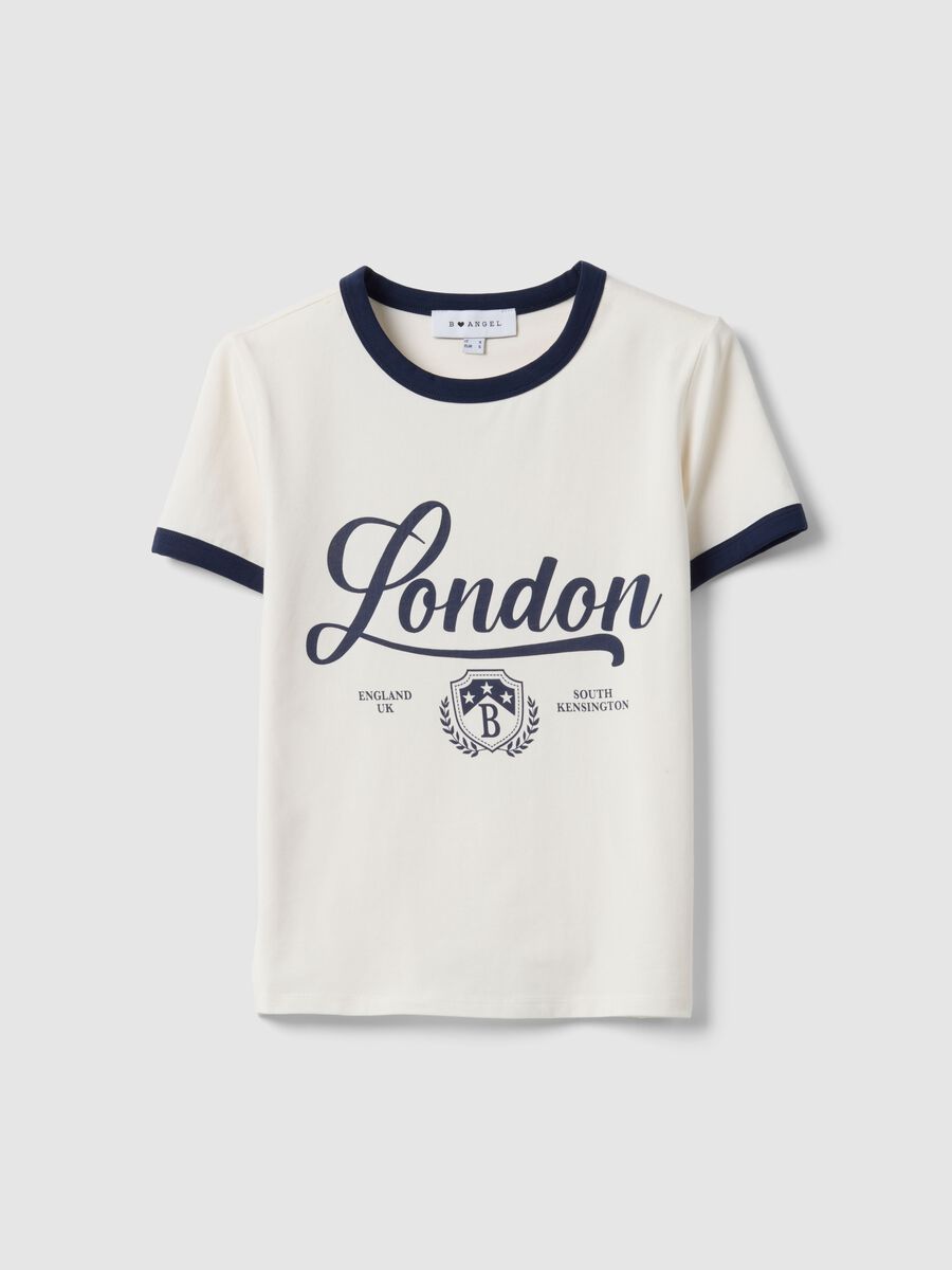 White stretch cotton T-shirt regular fit with blue print_4