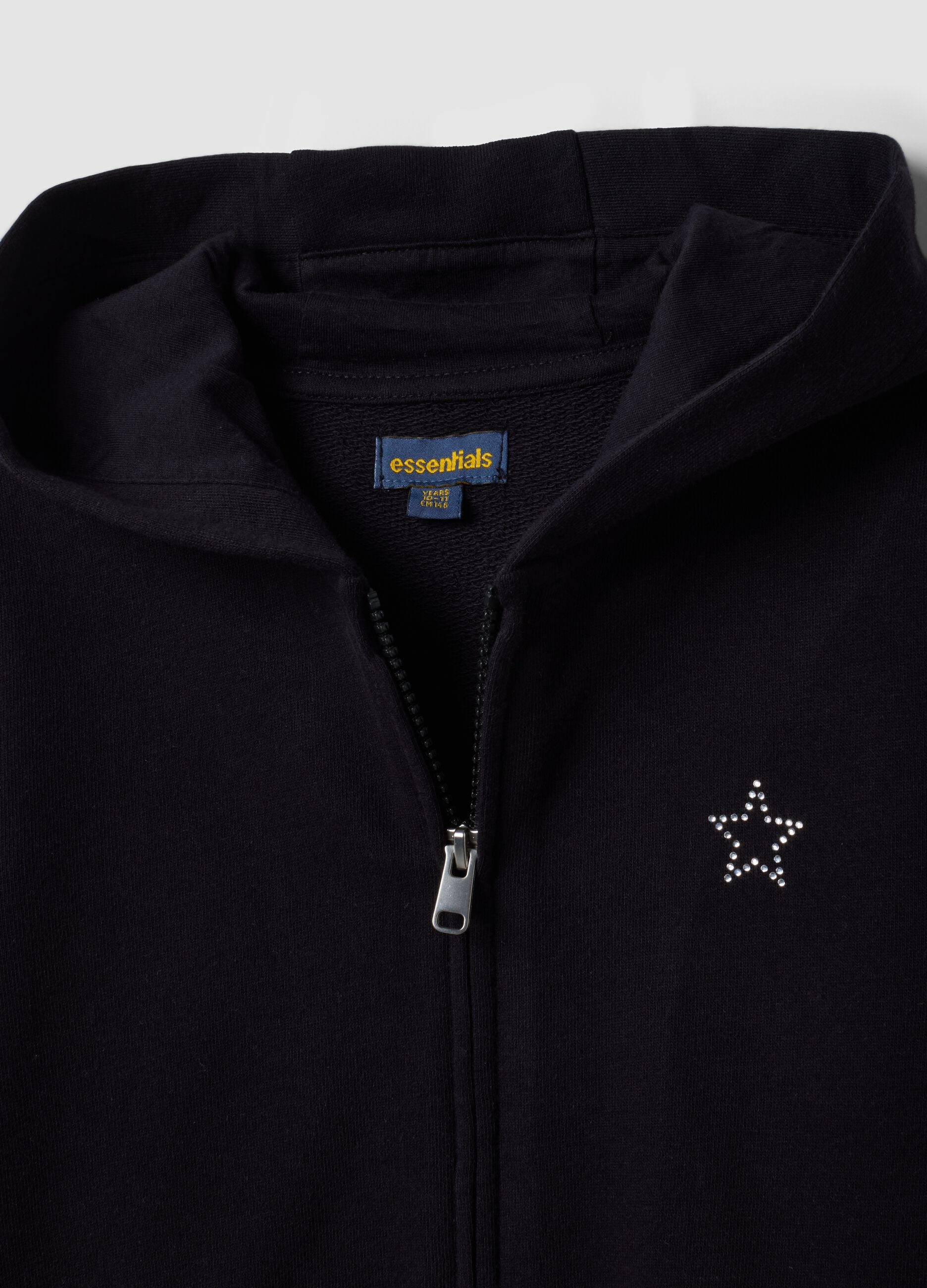 Black organic cotton hoodie with star detail for girls