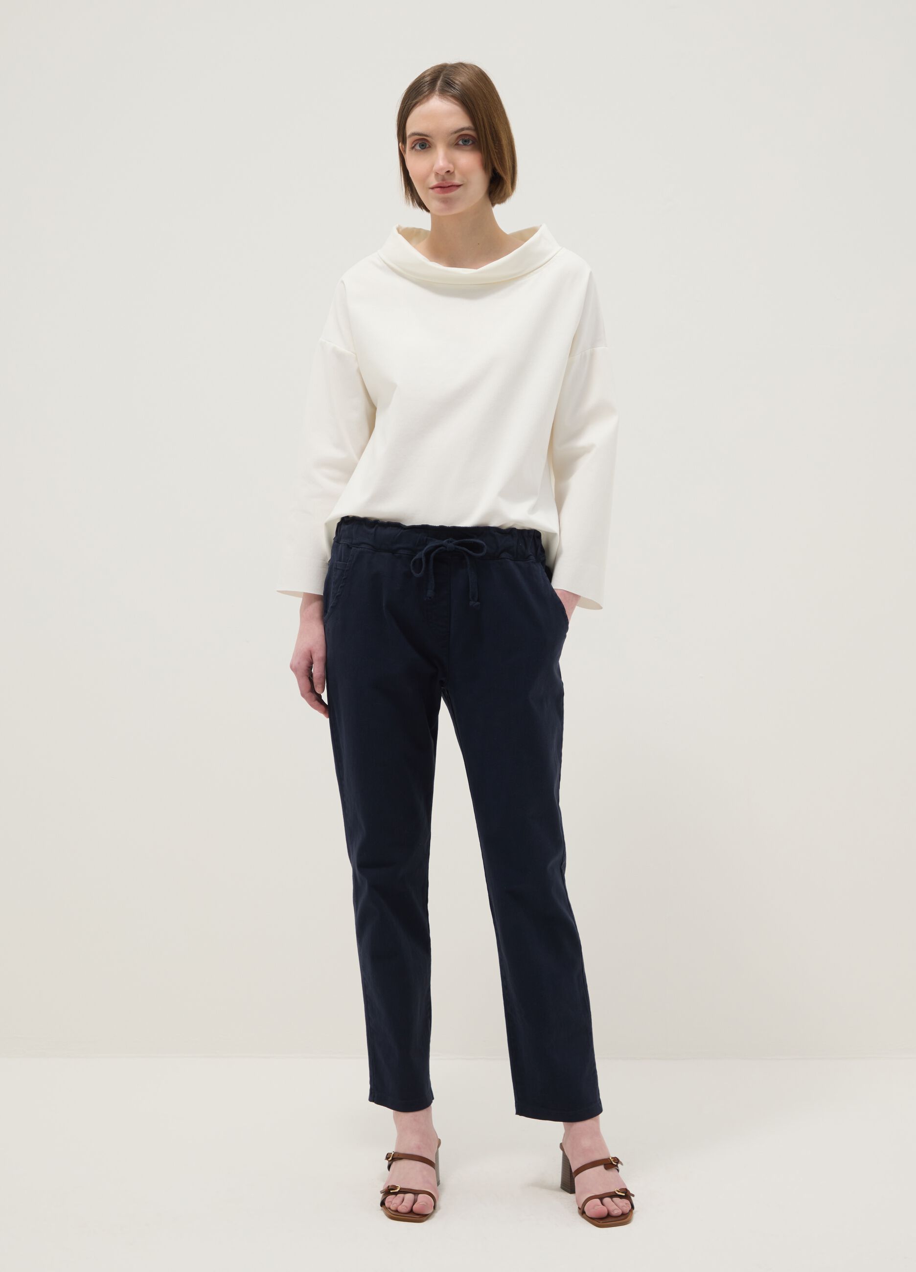 Blue stretch cotton trousers regular fit