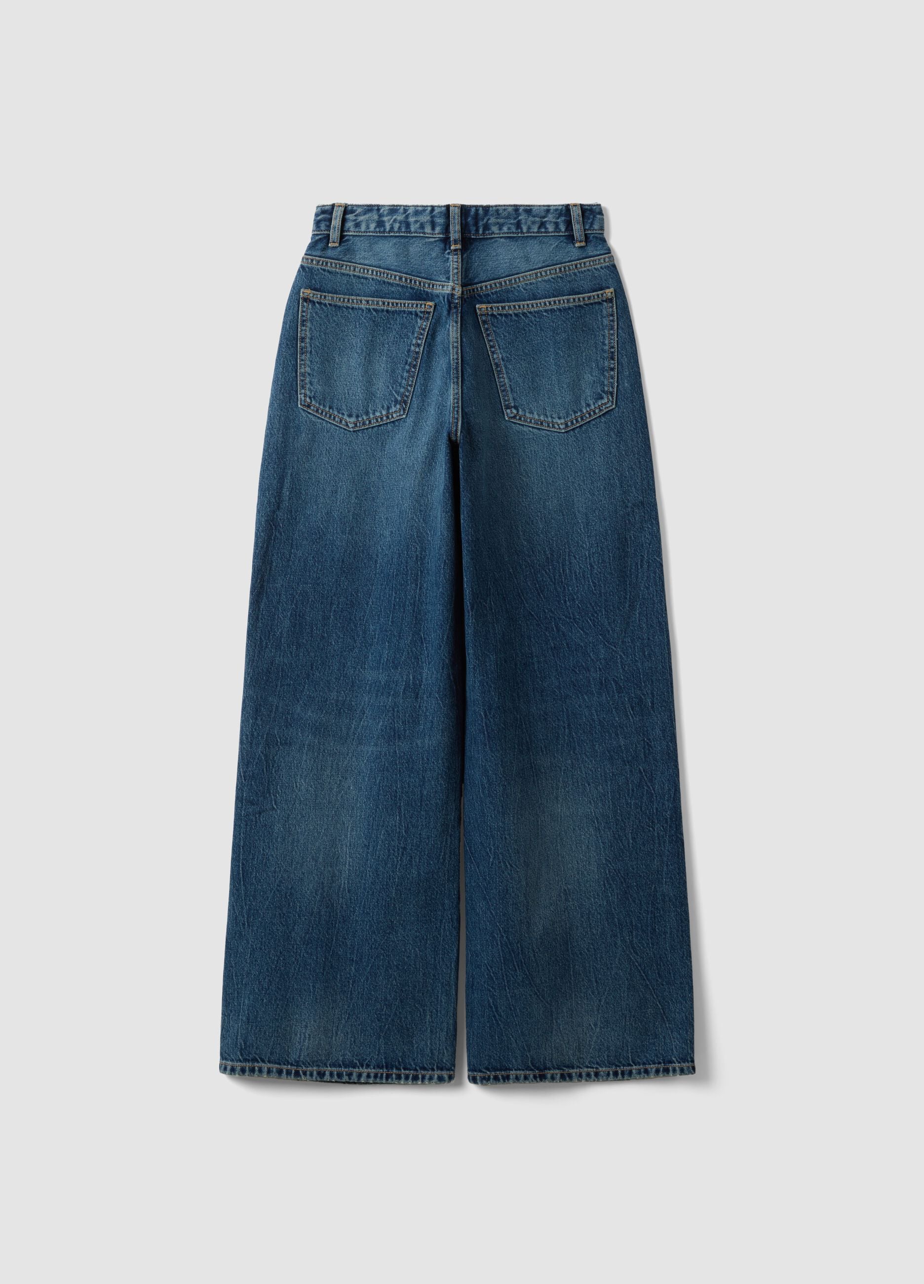 Blue denim wide-leg jeans in pure cotton