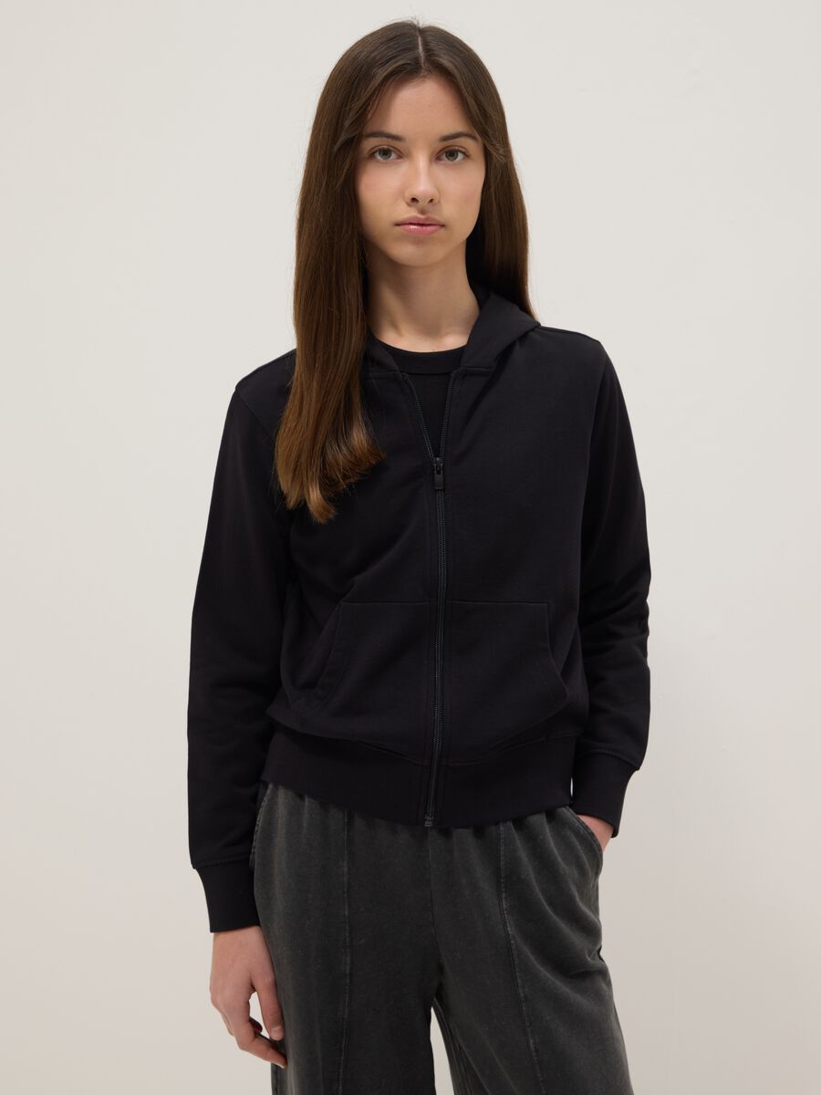 Girls' regular fit black pure cotton sweatshirt with zip_0