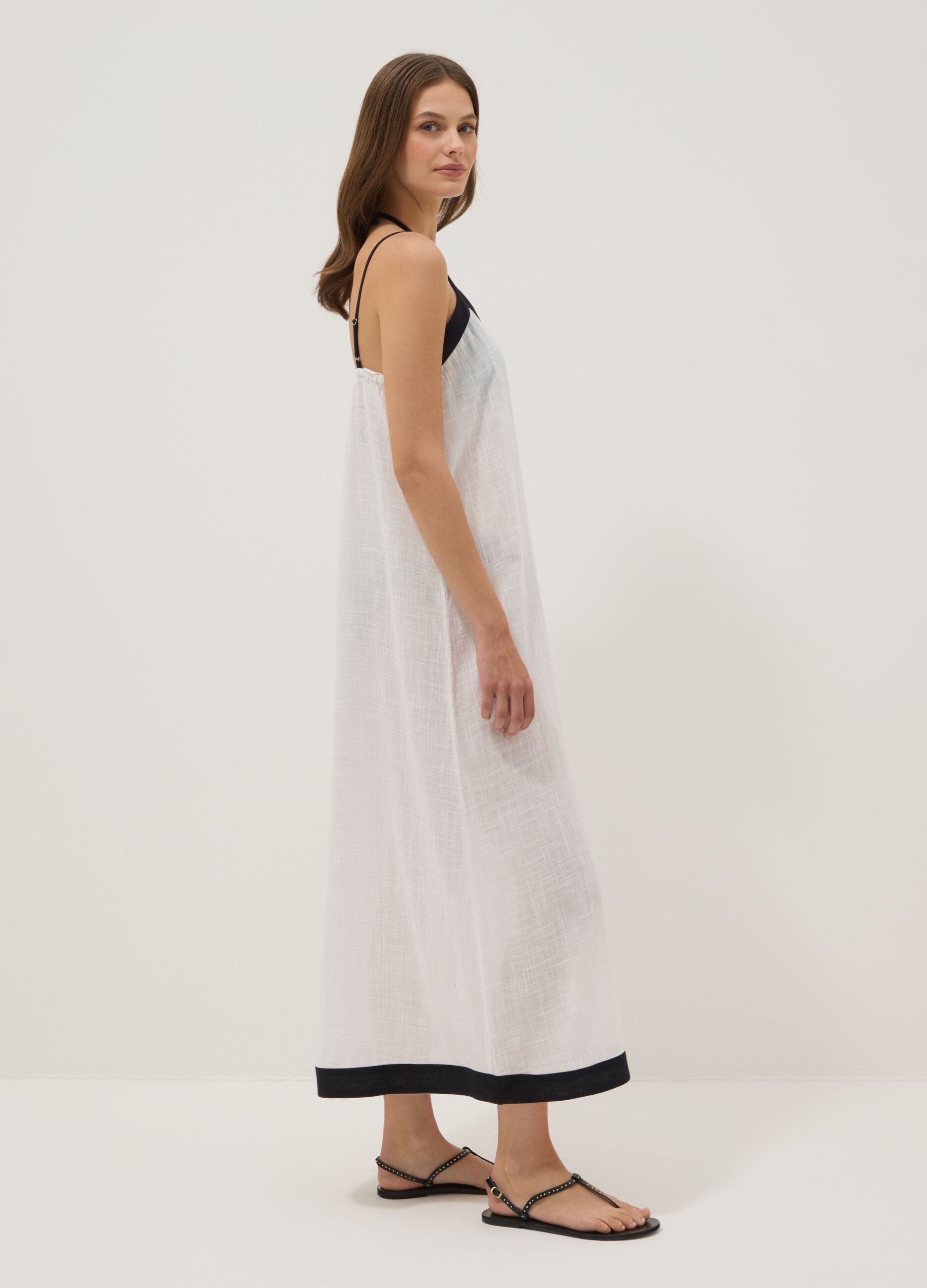 Long white cotton-viscose blend beach cover-up