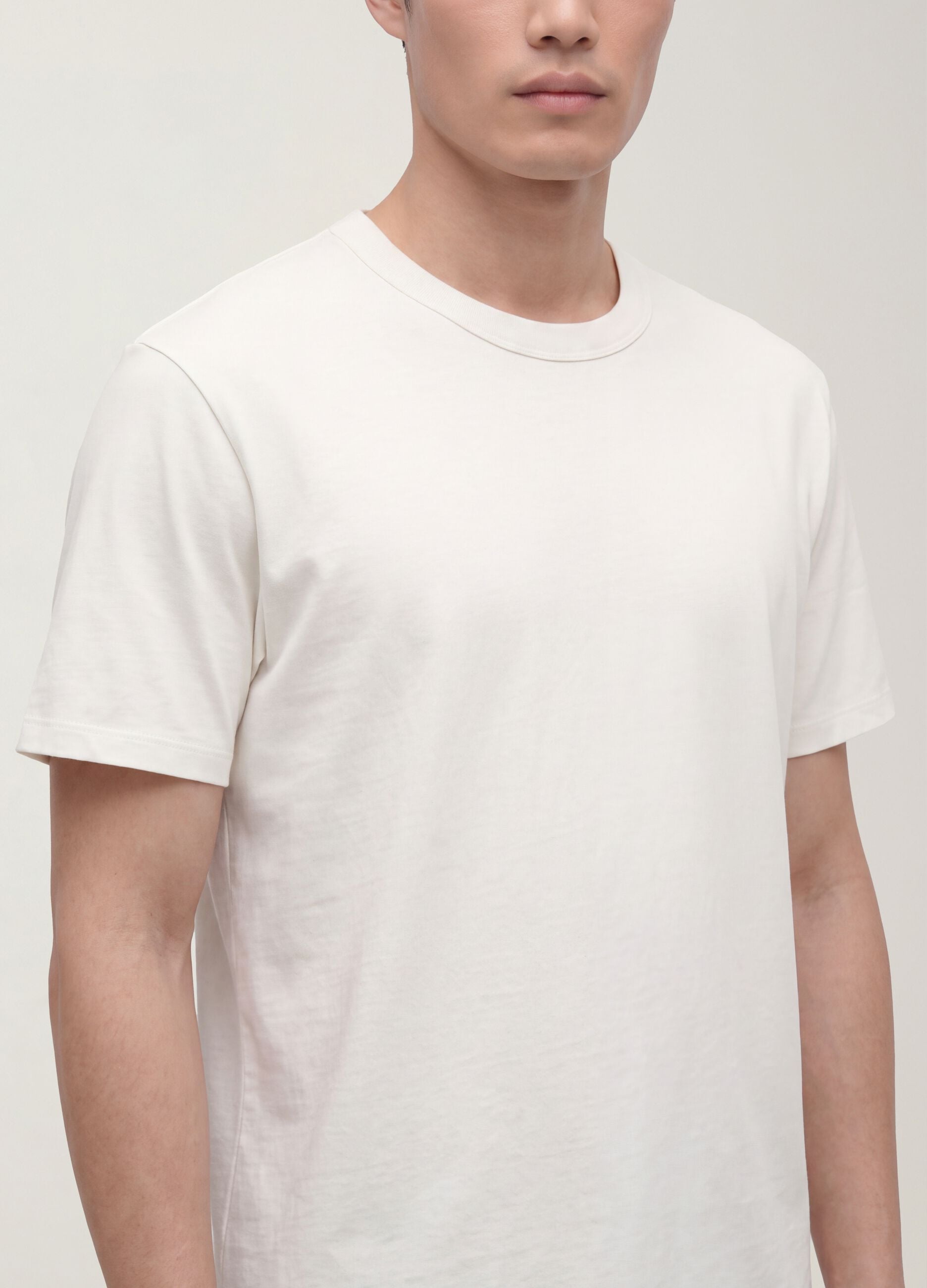 White pure cotton crew-neck T-shirt, relaxed fit