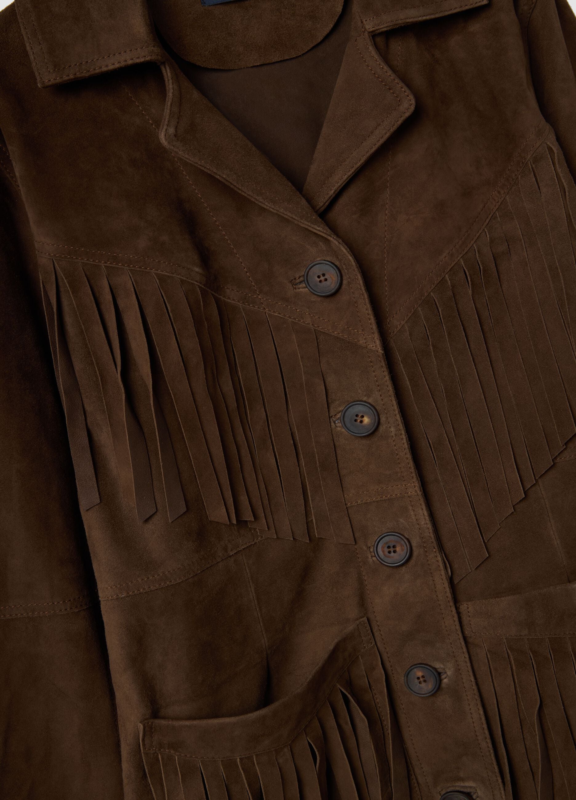 Brown genuine leather jacket with fringes