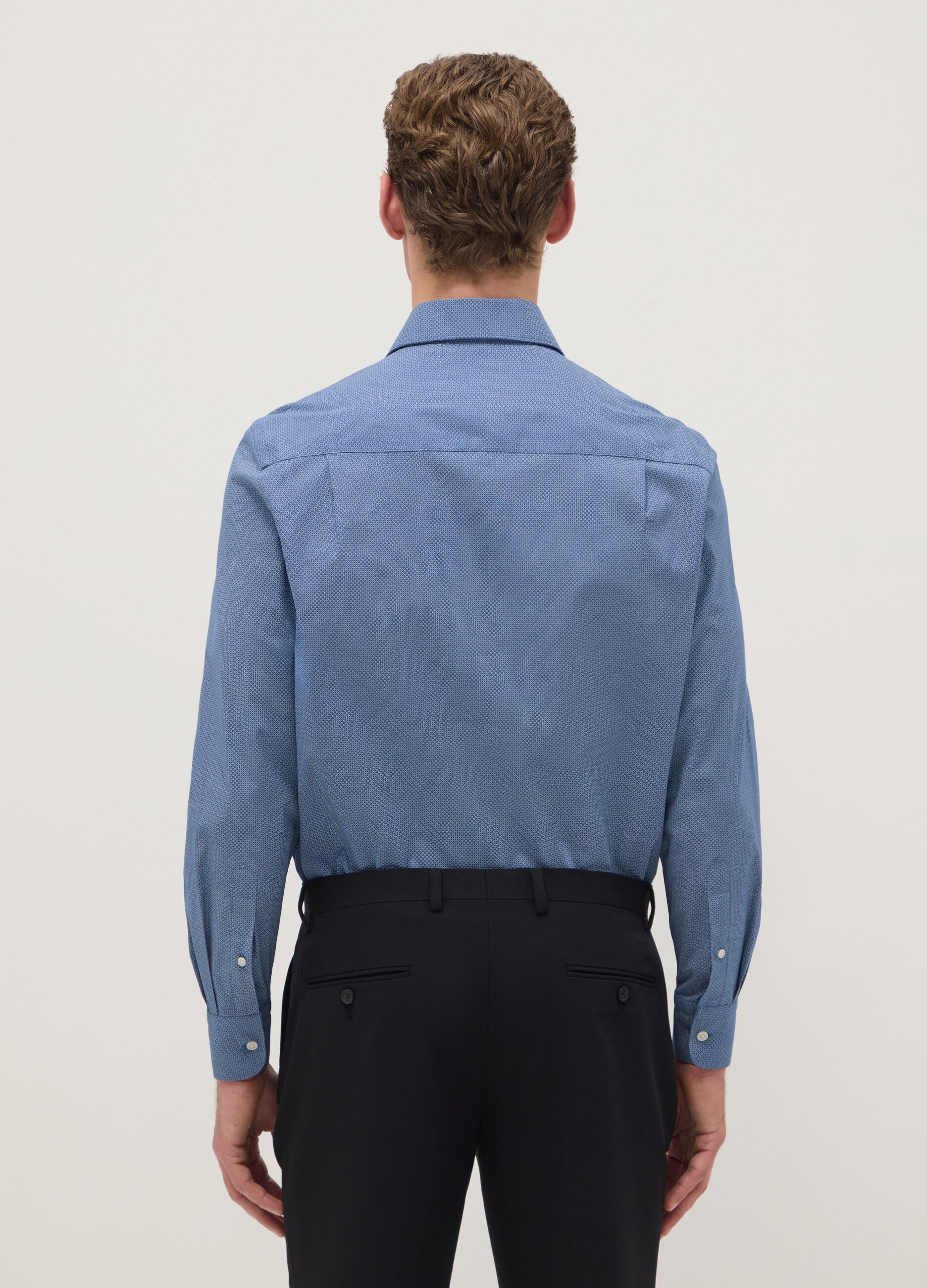 Blue shirt with micro-checks in stretch cotton regular fit