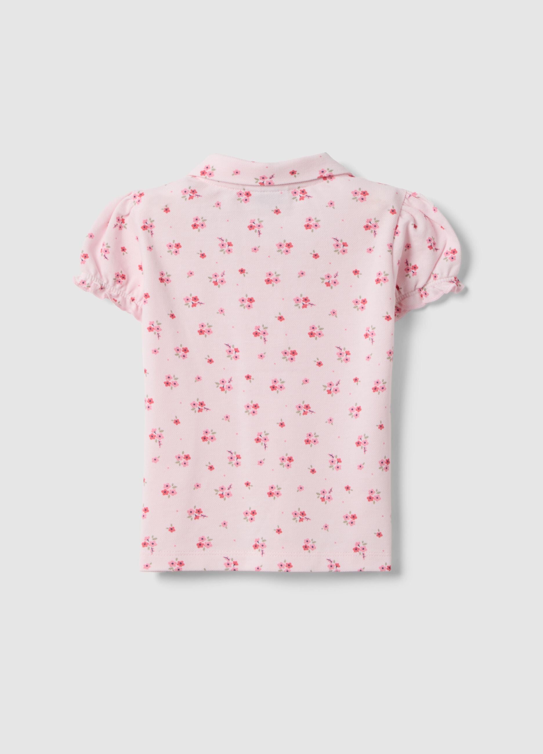 Polo in puro cotone rosa da bimba regular fit con motivo floreale