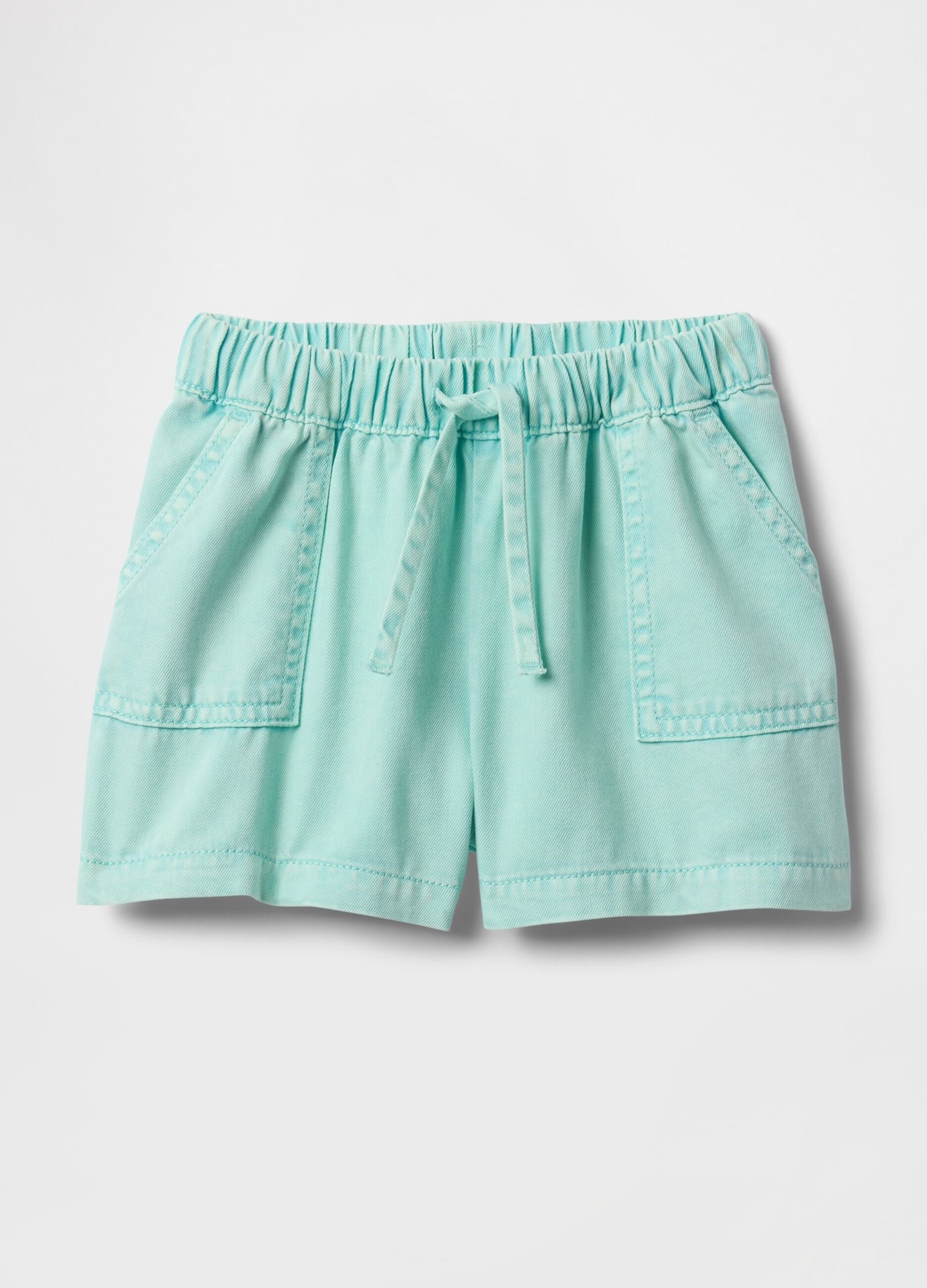 Light blue cotton girl's shorts with drawstring
