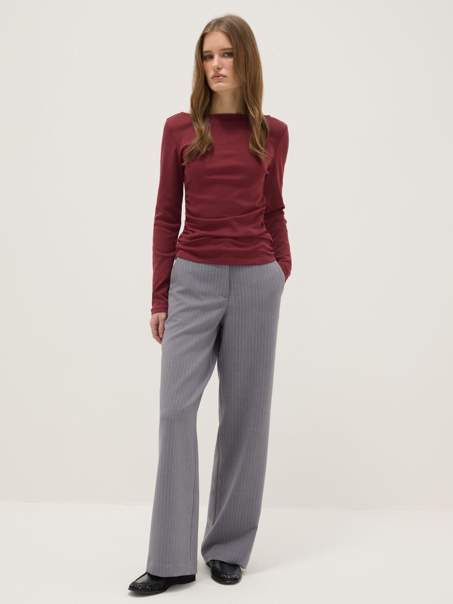 Red long-sleeved pure cotton T-shirt regular fit_1