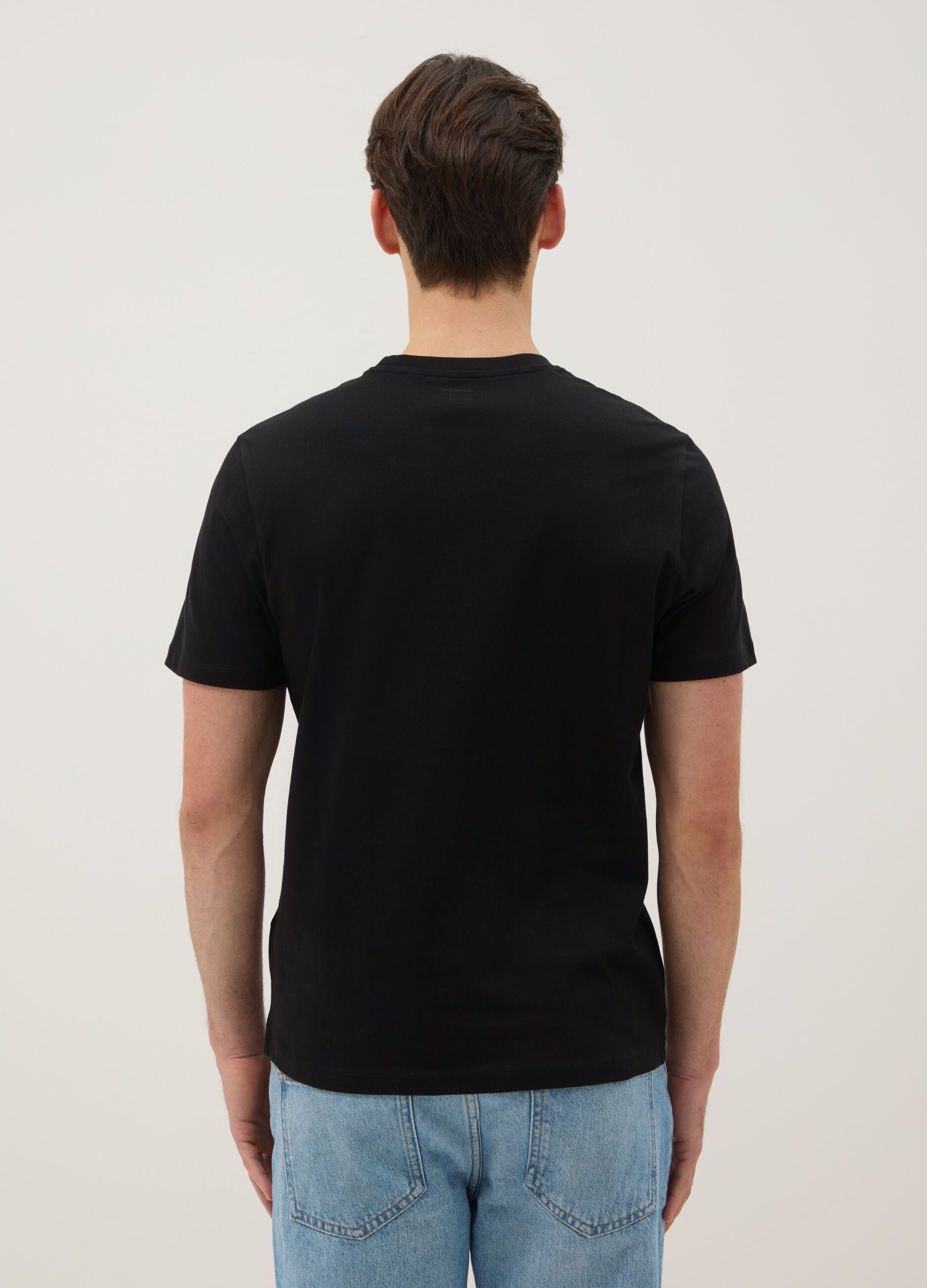 Black pure cotton regular fit V-neck T-shirt