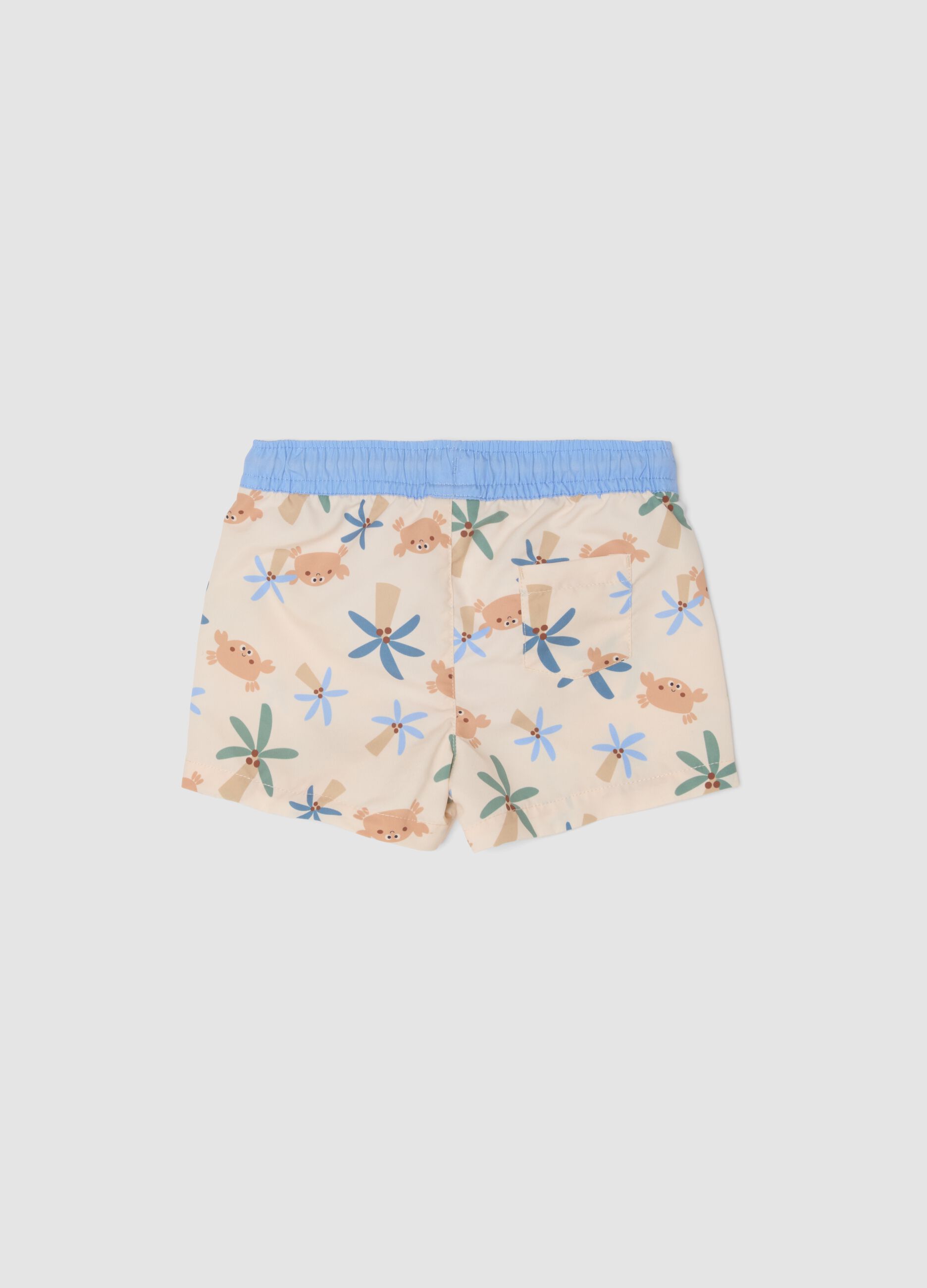 Beige tropical-print swim shorts for baby boys