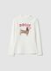 White pure organic cotton T-shirt with raised neck and puppy print_0