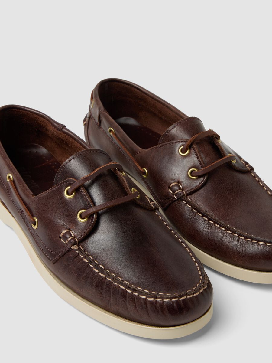 Scarpe da barca marroni in vera pelle_1