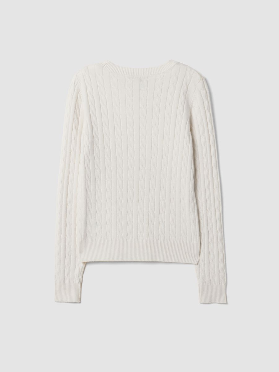 White cable-knit crew-neck jumper, regular fit_6