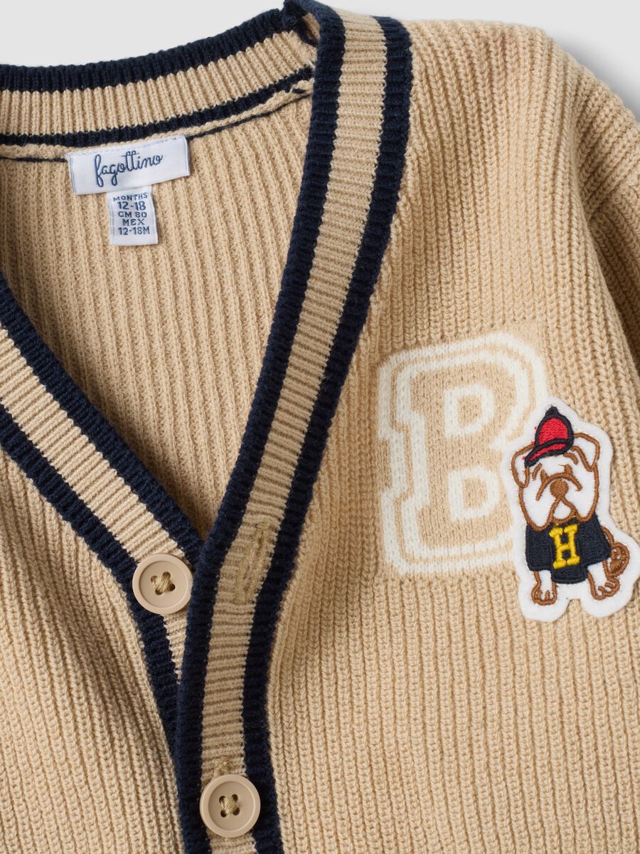 Beige cotton-blend V-neck cardigan for boys_2