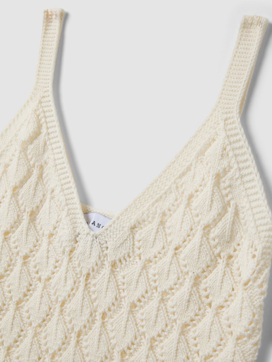 White pure cotton crochet waistcoat, regular fit_5