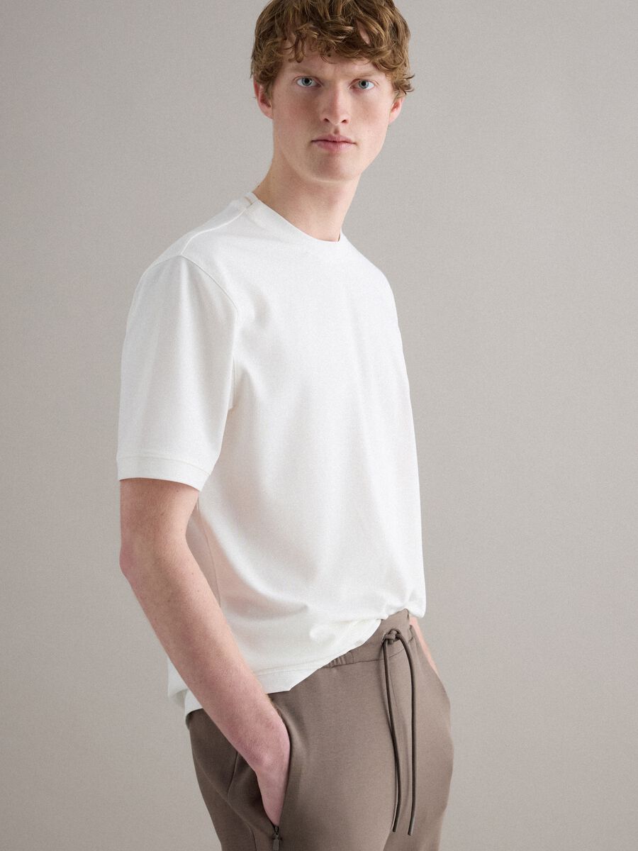 White crew neck stretch cotton T-shirt relaxed fit_1