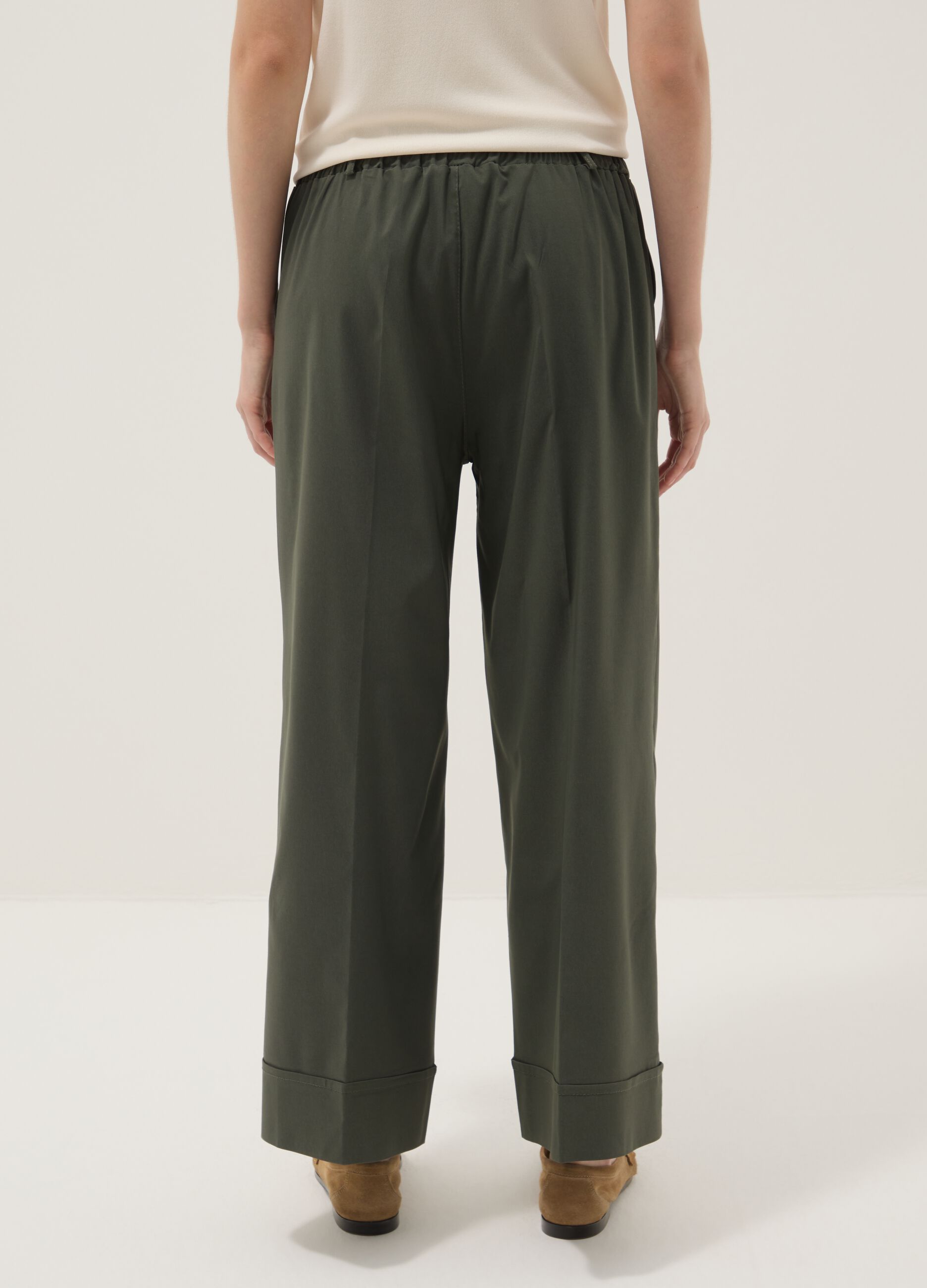 Green wide-leg trousers in stretch viscose