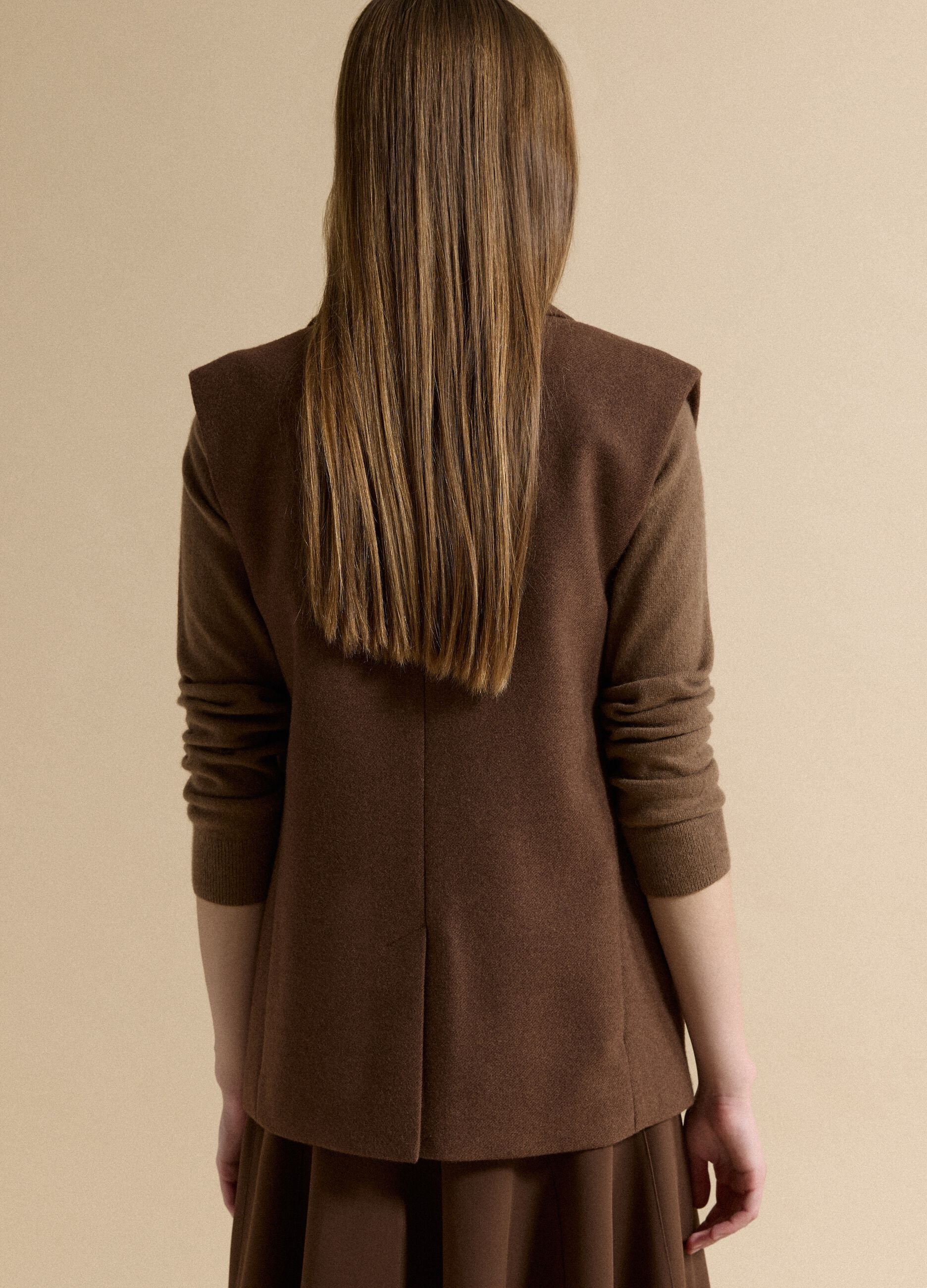 Brown viscose-blend waistcoat with classic lapels