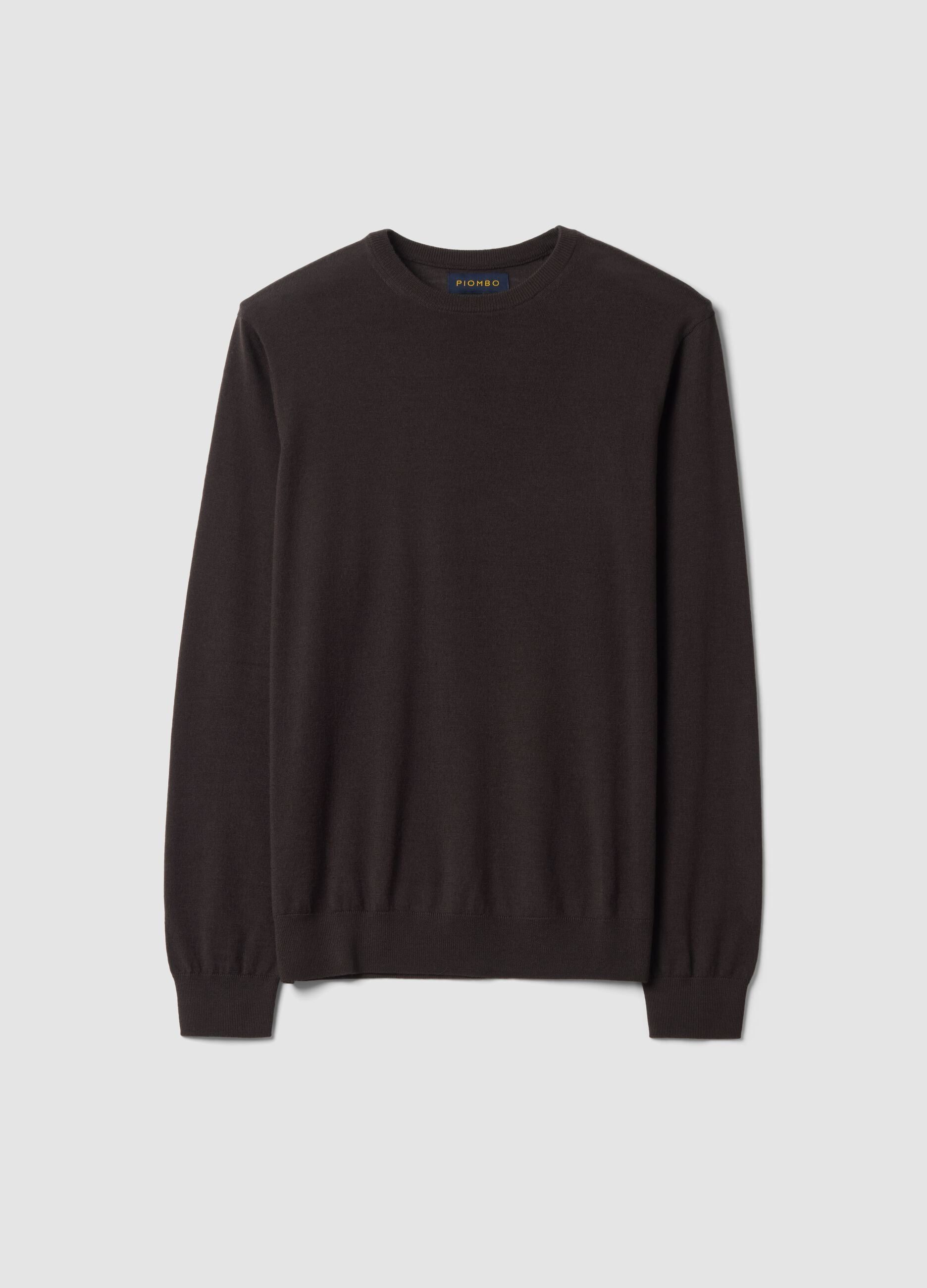 Brown pure merino wool crew-neck jumper, regular fit
