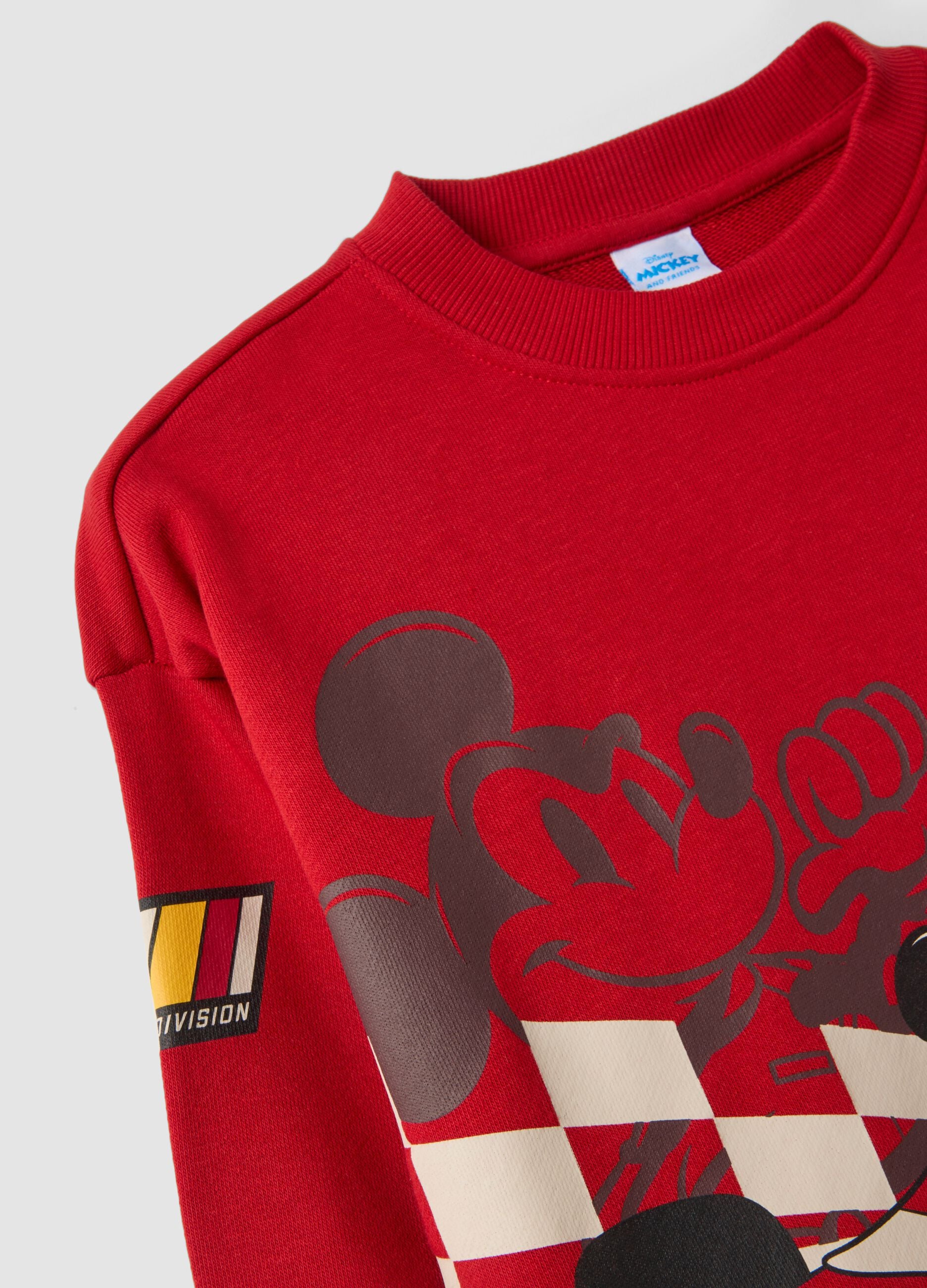 Red cotton-blend crew-neck sweatshirt with Mickey & Friends print