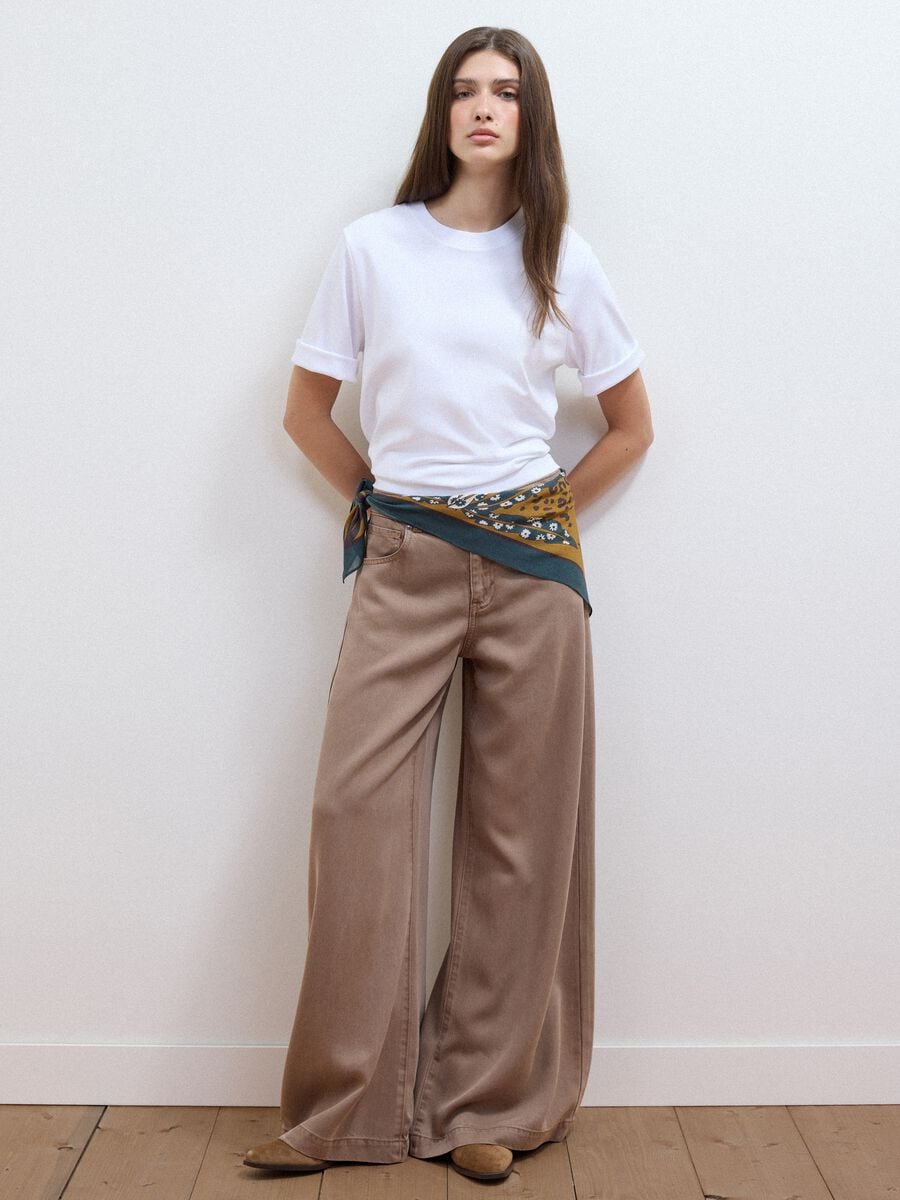 Jeans marroni wide leg in puro lyocell_0