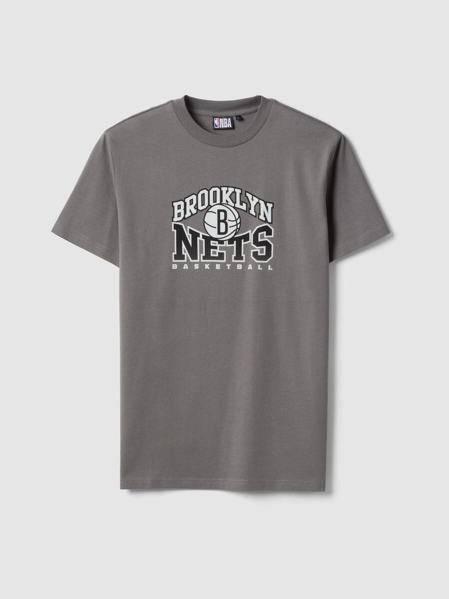 Grey pure cotton T-shirt regular fit with Brooklyn Nets print_4