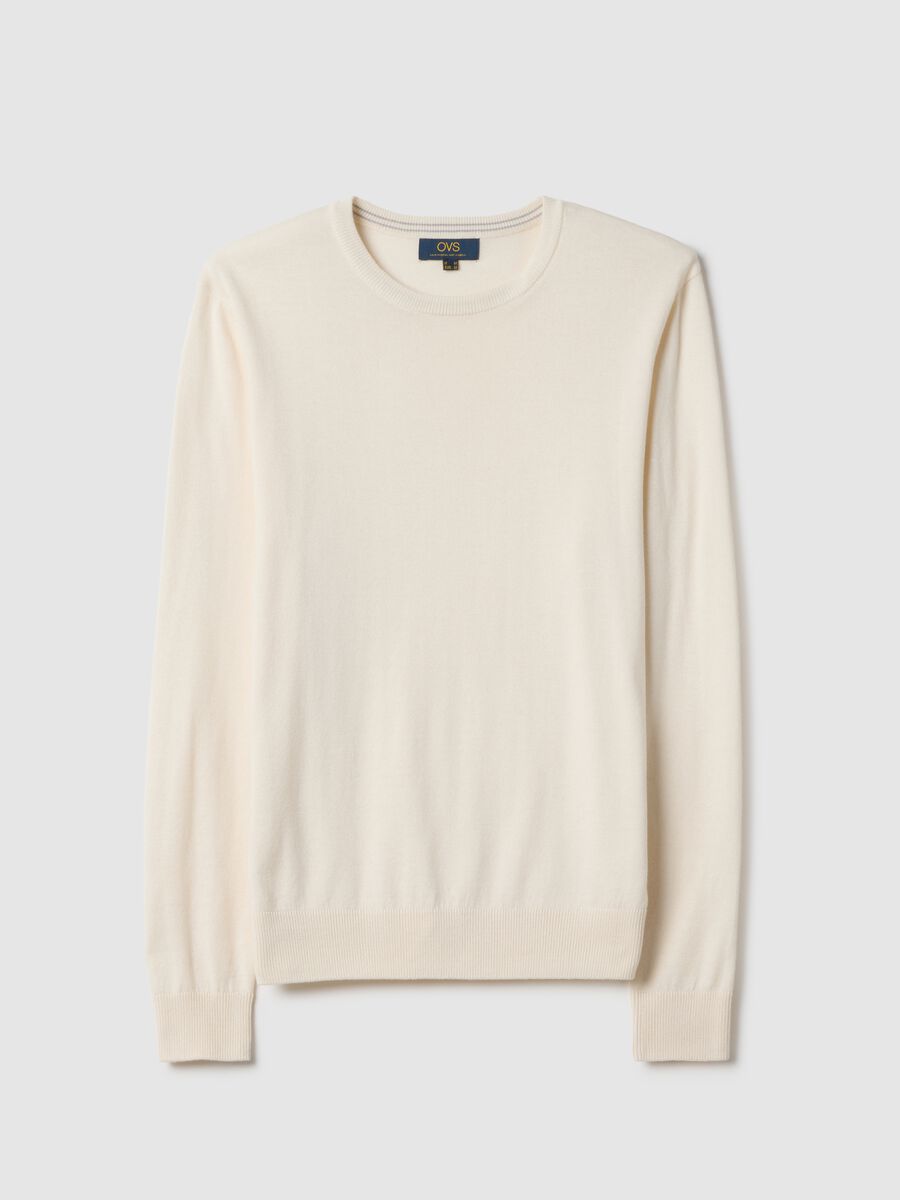 Beige crew-neck cotton blend pullover regular fit_4