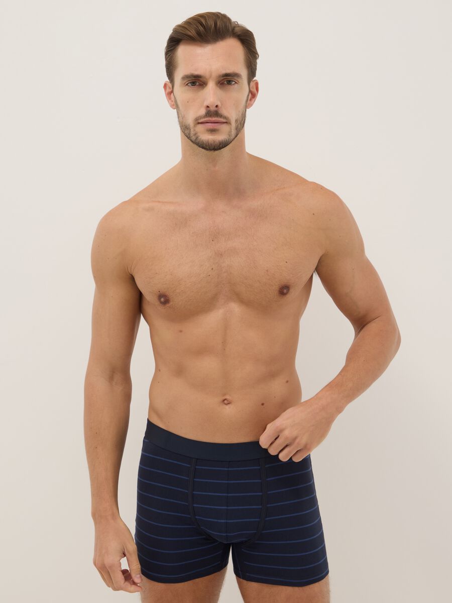 Tripack boxer midi in cotone organico elasticizzato blu regular fit_0