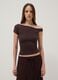 Brown stretch viscose T-shirt with Bardot neckline_2