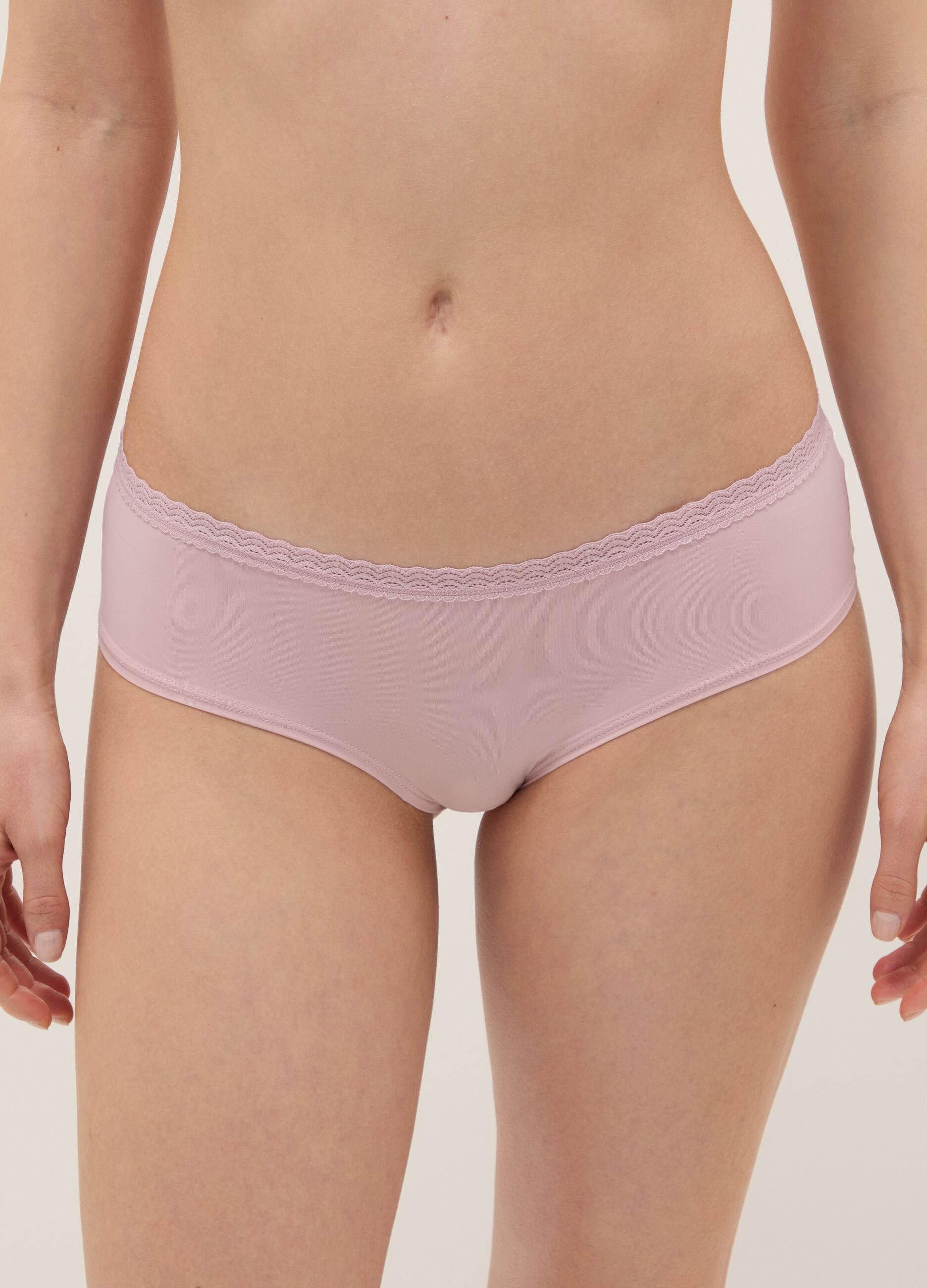 Regular fit pink cotton knickers with lace